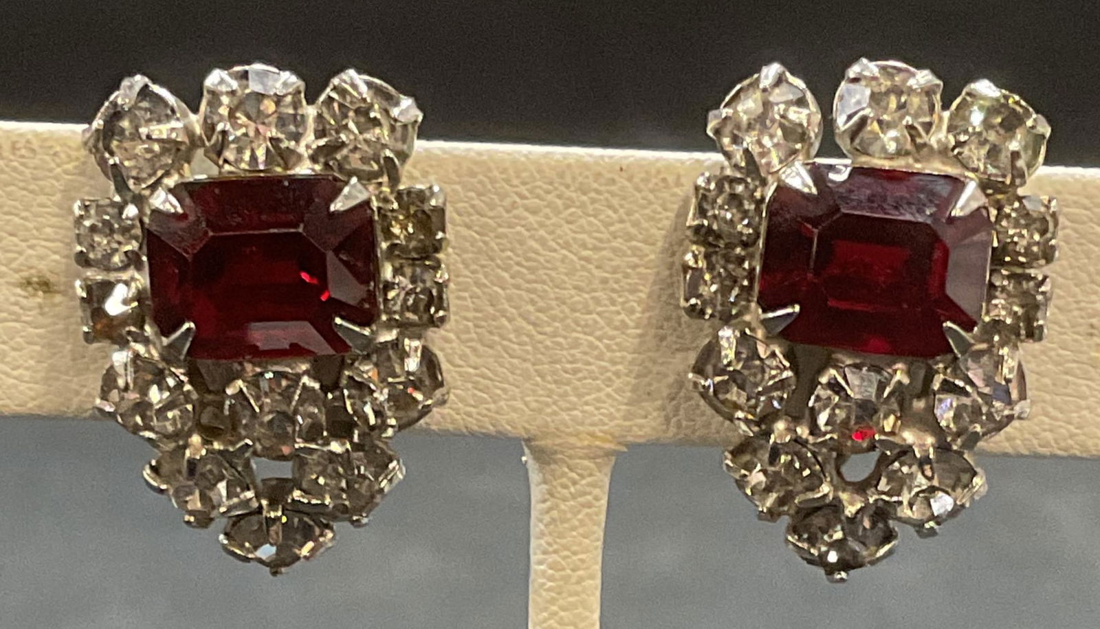 Vintage Silver Tone Red Crystal Earrings (1 of 6)