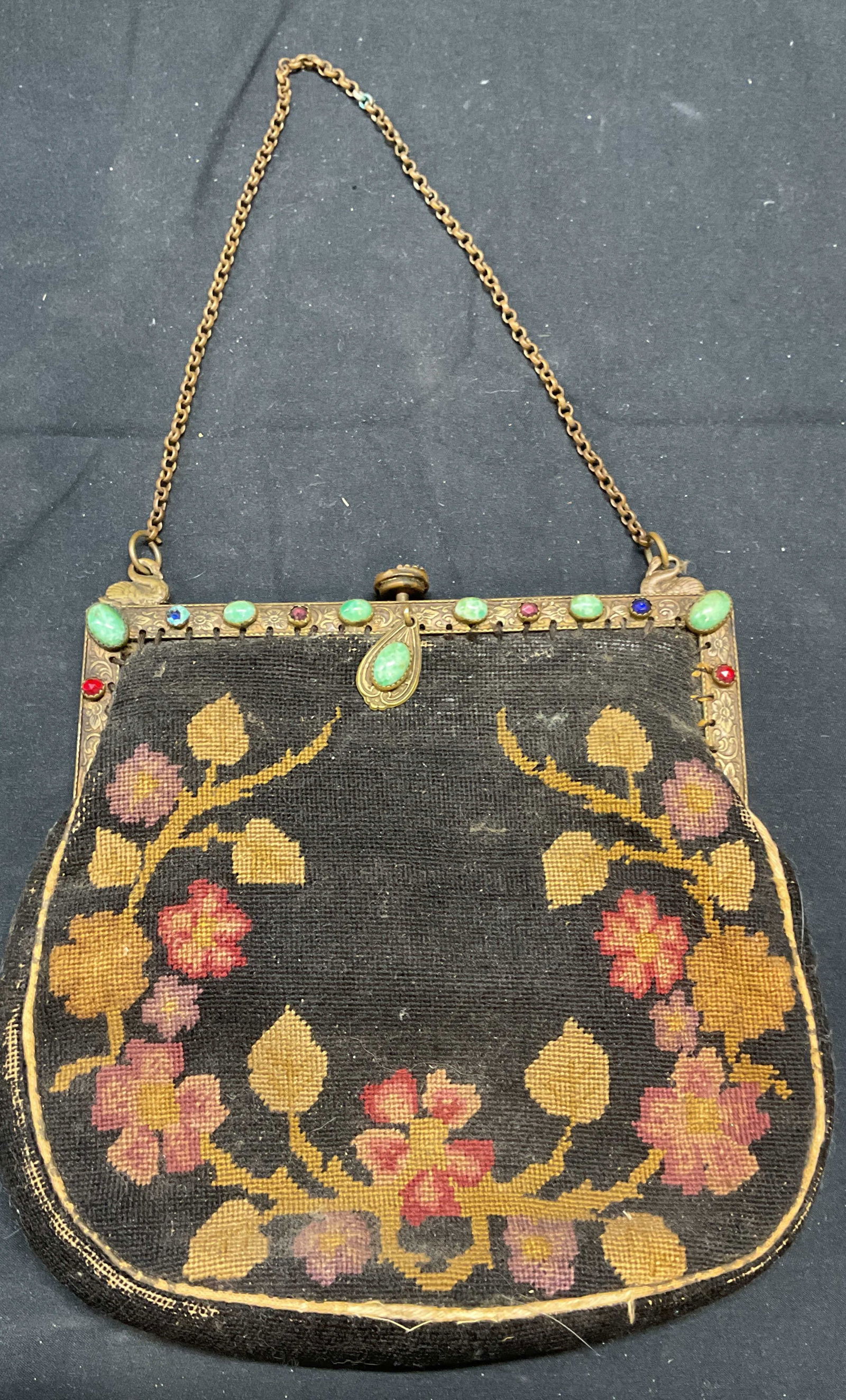 Vintage Black Floral Tapestry Handbag (1 of 7)