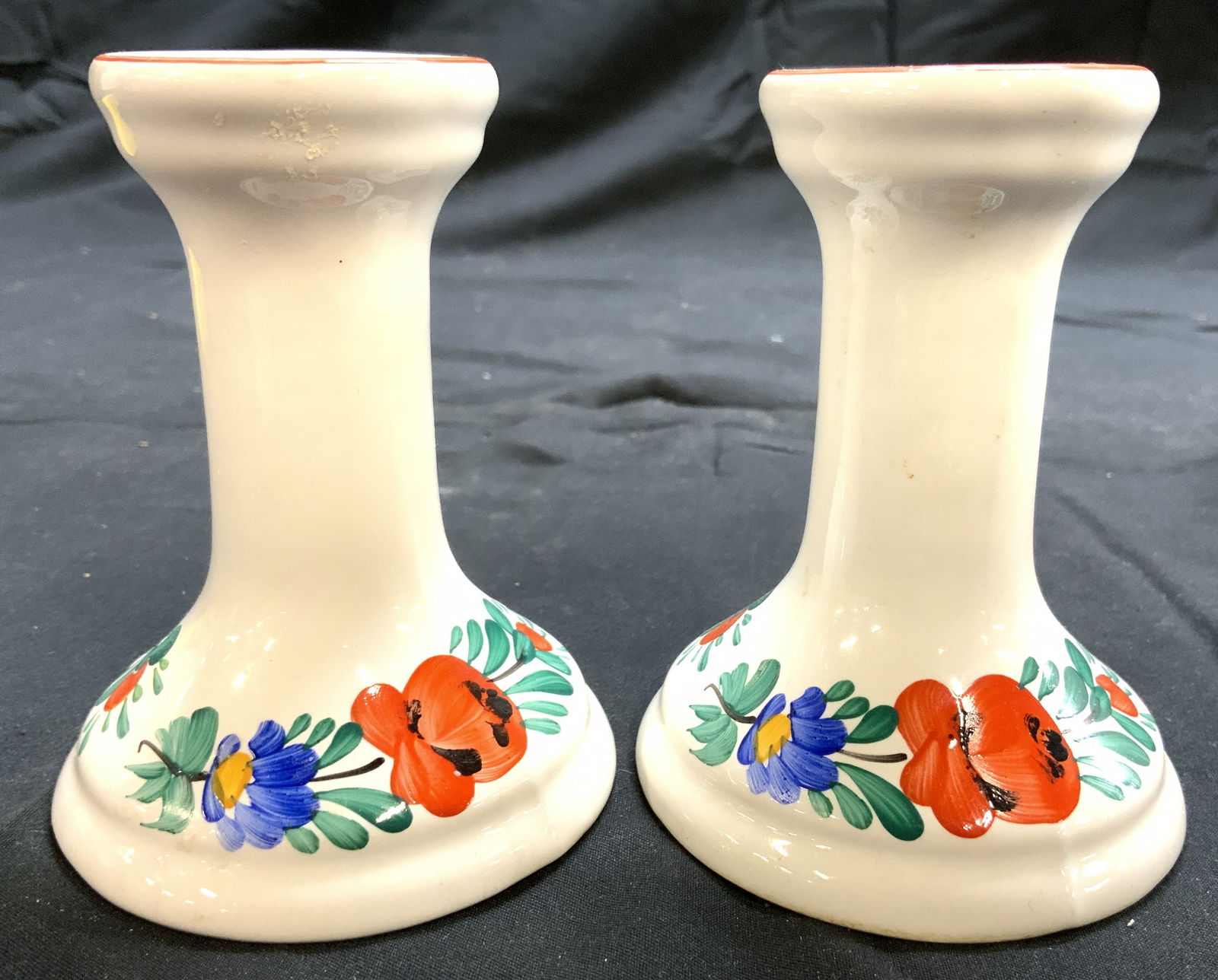 Pr Hand Painted Porcelain Candlesicks (1 of 6)