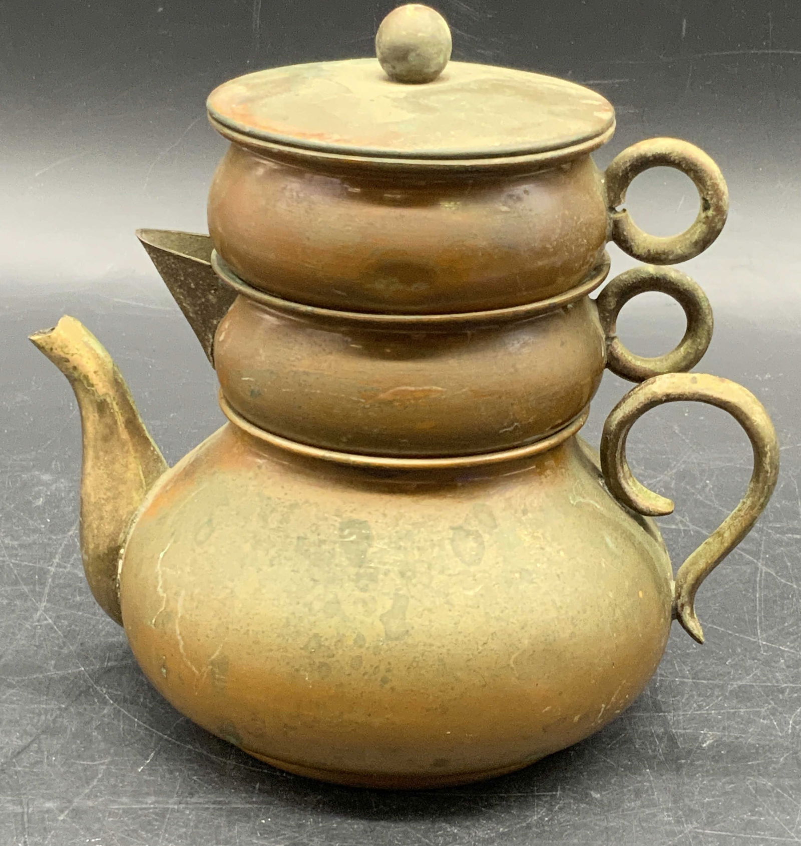 3pc Vintage Stackable Portuguese Copper Teapot Set (1 of 8)