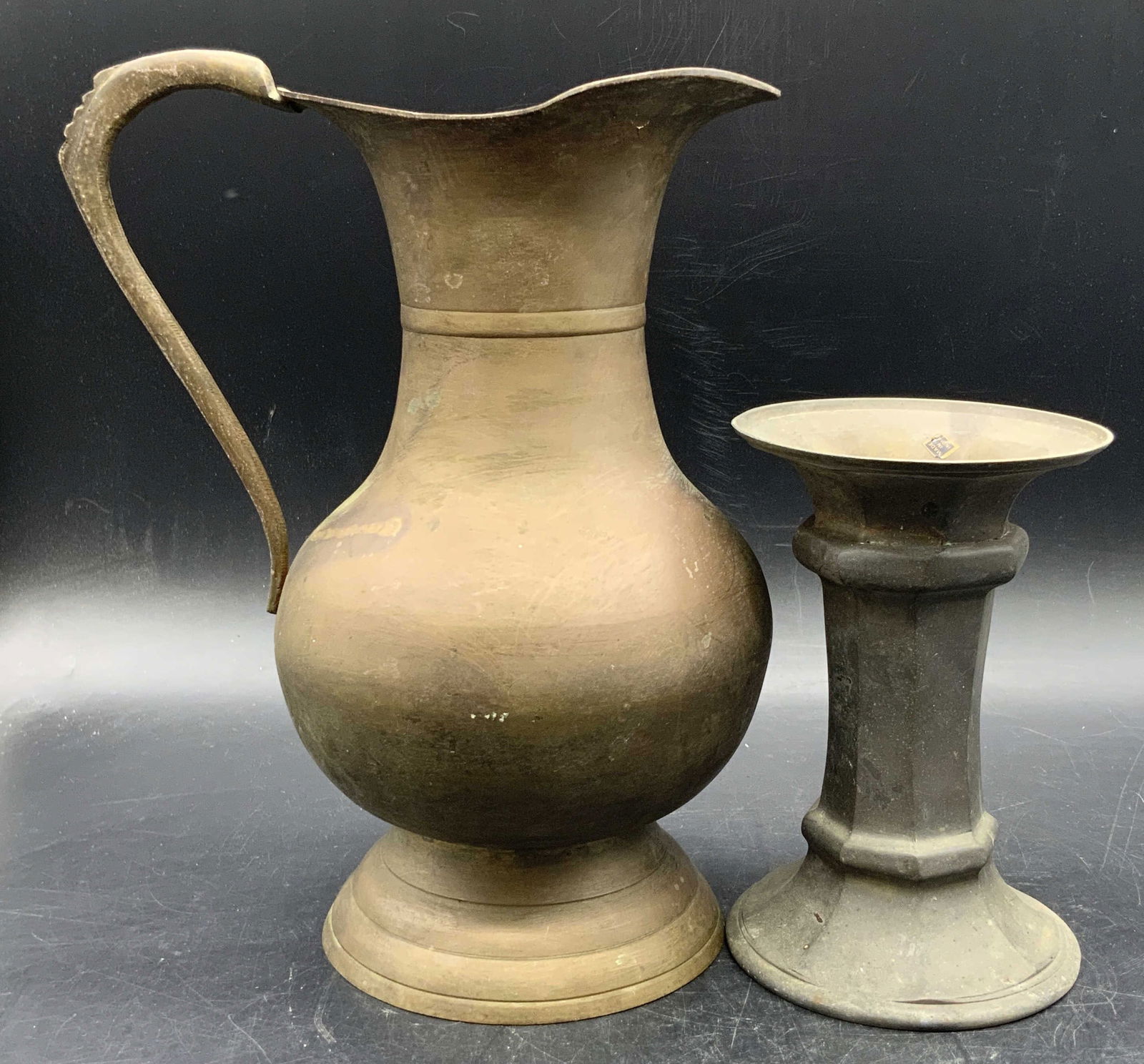 Lot 2 Vintage Metal Pitcher & Vase (1 of 8)