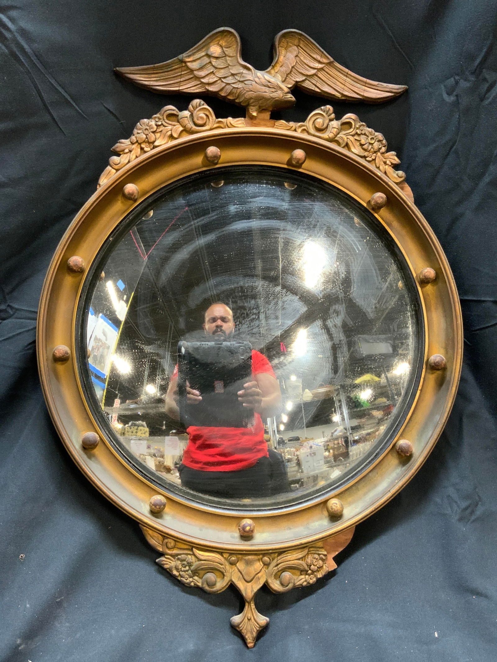 Vintage Federal Style Convex Gilt Frame Mirror (1 of 7)