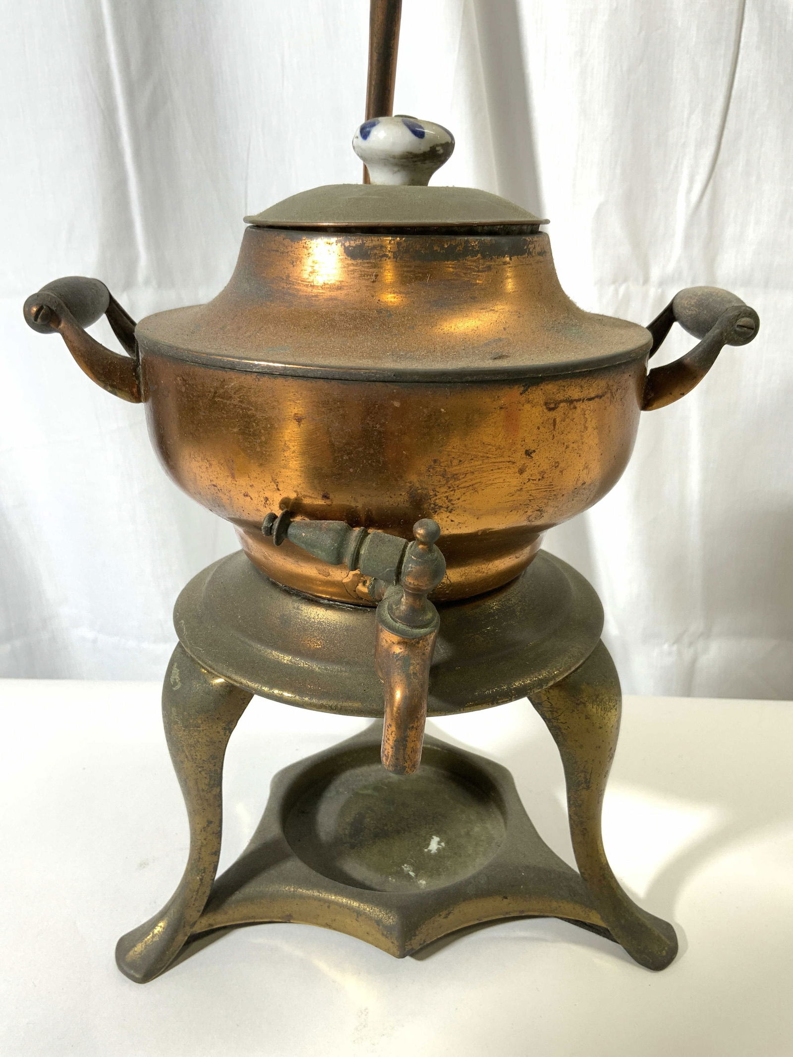 Antique Copper Samovar Tbl Lamp W Handles & Lid (1 of 9)