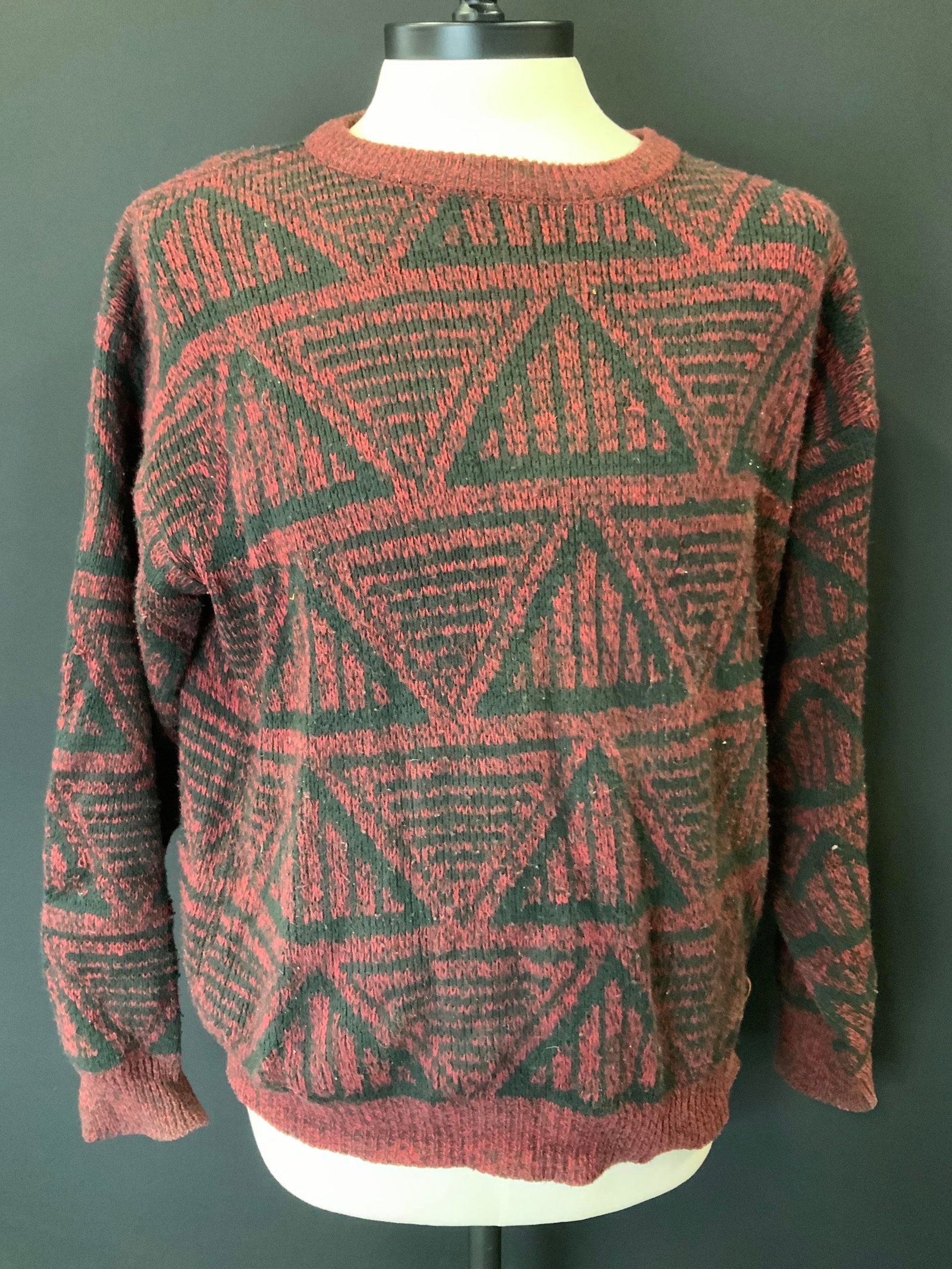 Concept Clothing Co. Vtg Mens Sweater: Vintage black and red acrylic sweater. Designer Concept Clothing Co. design. Mens L. Moderate pilling and wear from washing. Menswear, Mens Sweater, Red Sweater, Sweater, Wearables, Mens Fashion, Knit