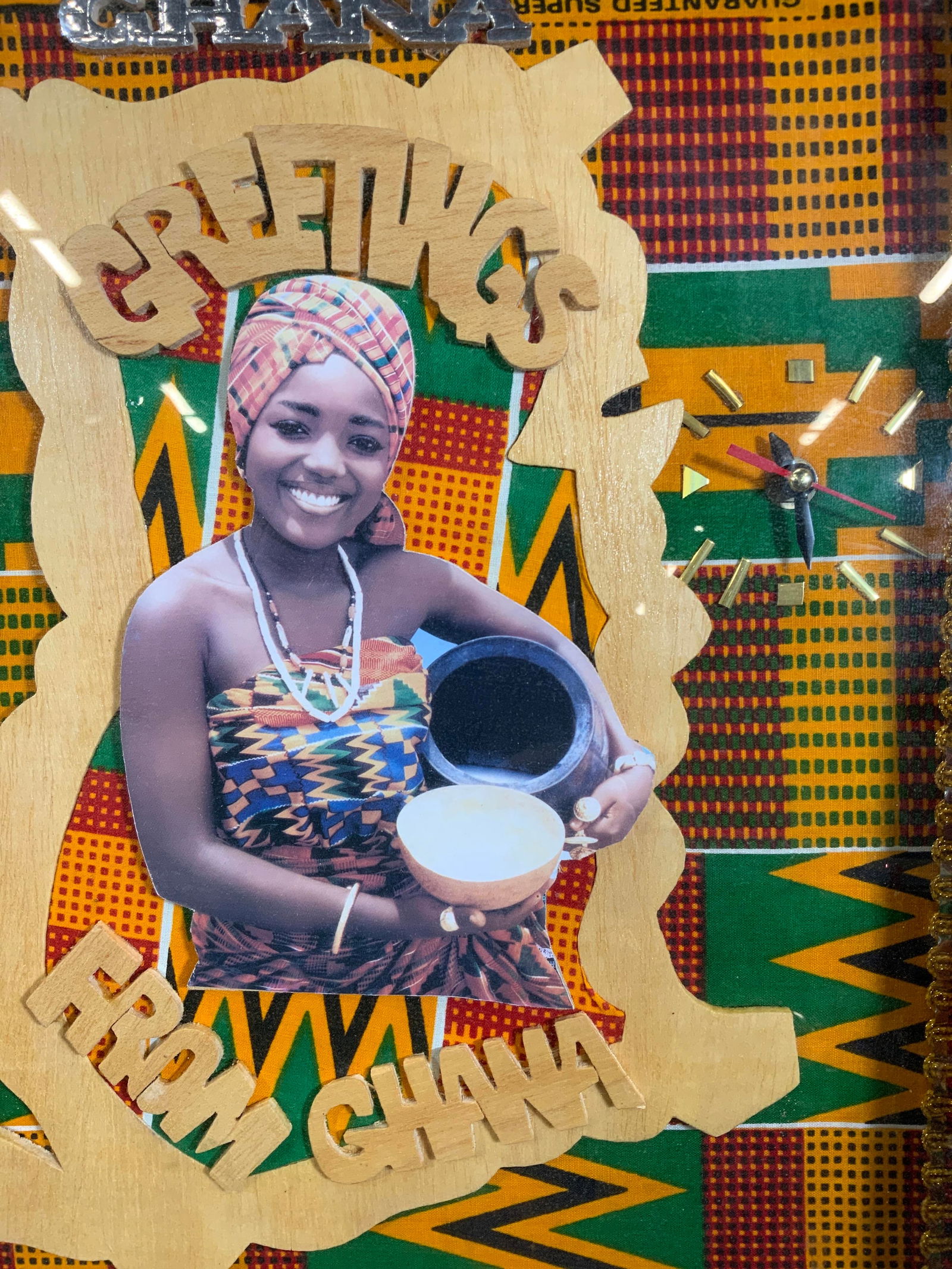 Greetings From Ghana Fabric Clock Wall Hanging (1 of 8)