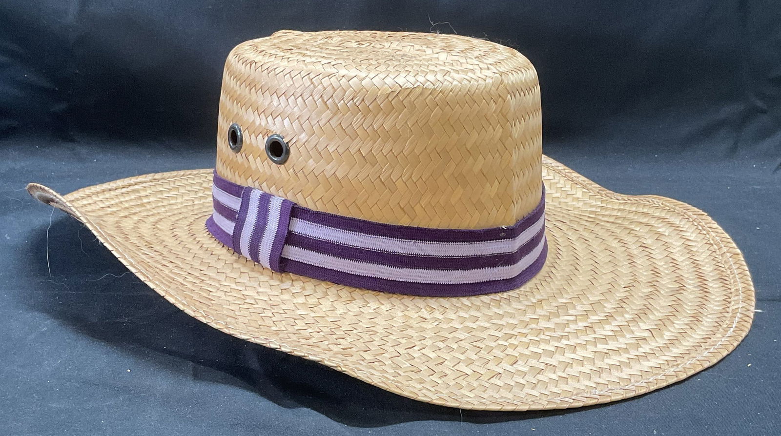 Straw Hat with Purple Striped Ribbon (1 of 6)