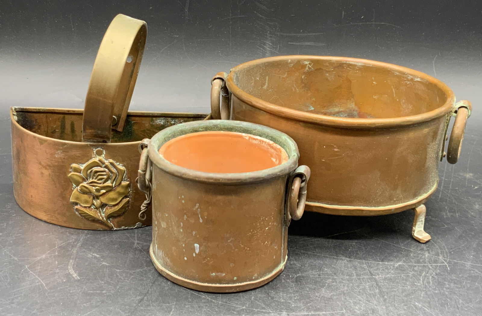 Lot 3 Vintage Copper Tabletop Planters / Vessels (1 of 7)