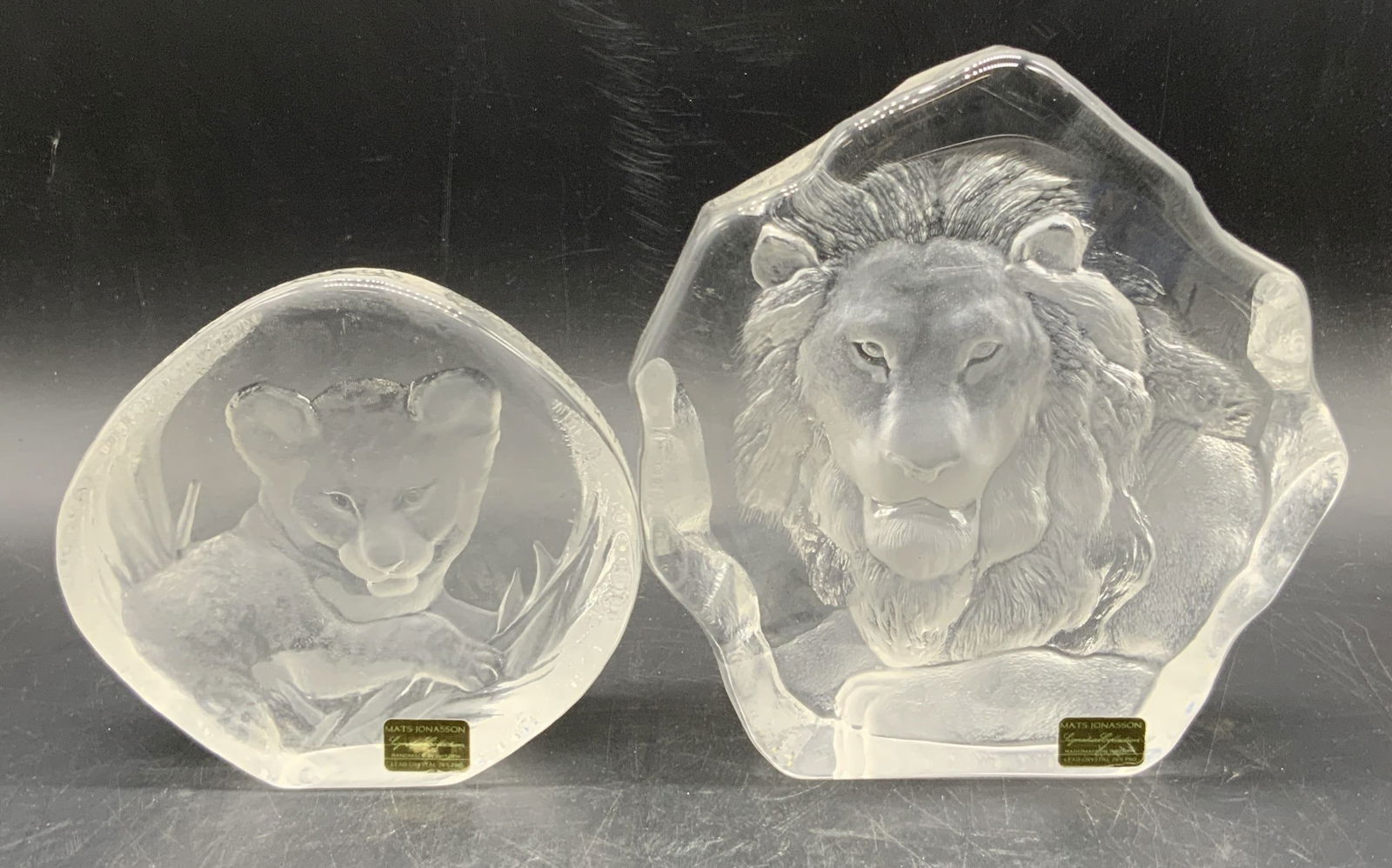 2 MATS JONASSON Lion & Lion Cub Crystal Sculptures (1 of 7)
