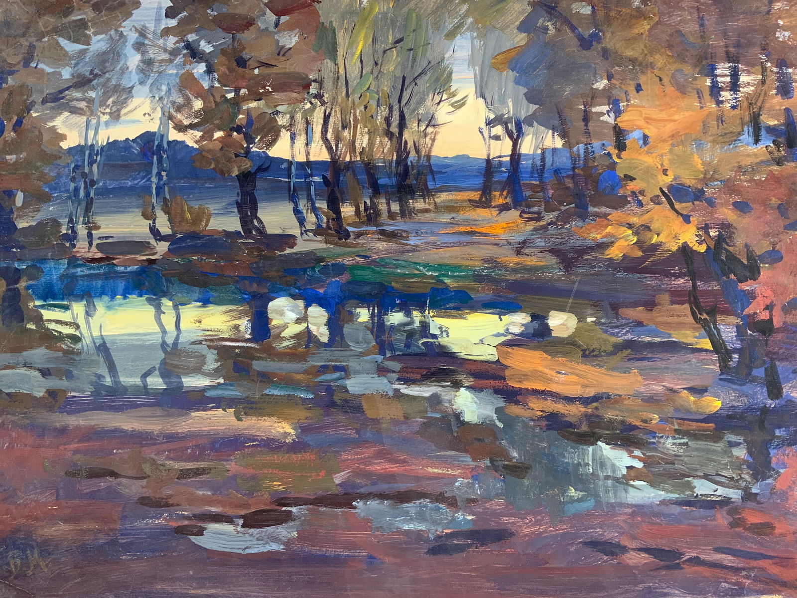 Framed Forest at Dawn Landscape Acrylic Painting (1 of 8)