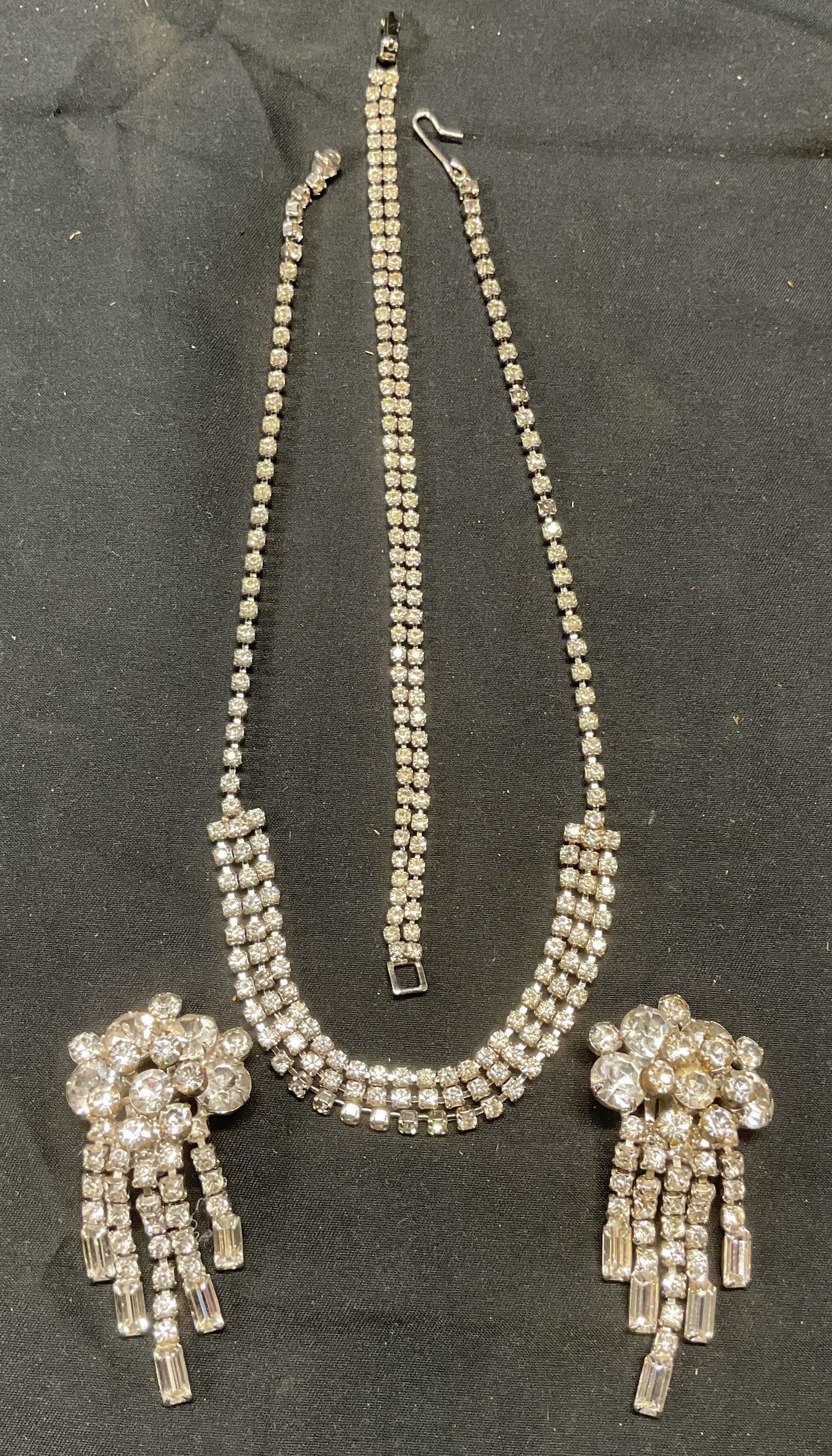 Lot 3 Vntg Silver Tn Crystal Necklace, Earrings + (1 of 7)