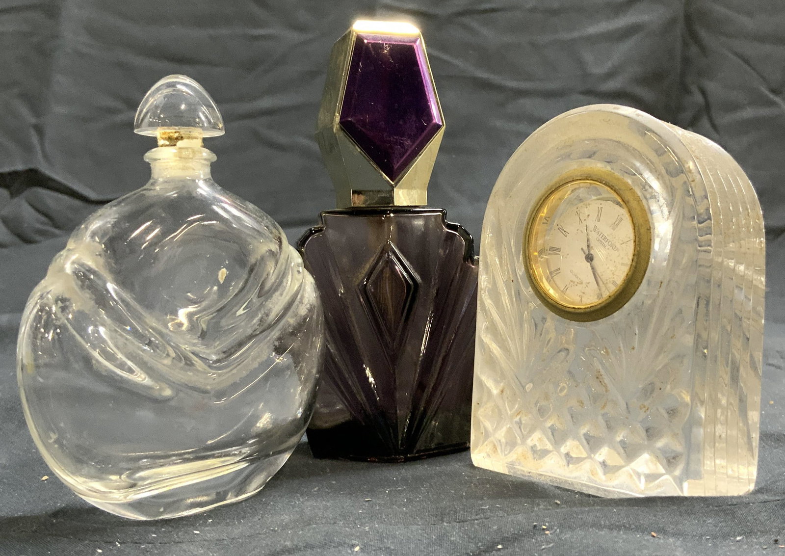 Lot 3 Art Glass Perfume Bottles & Desktop Clock (1 of 7)