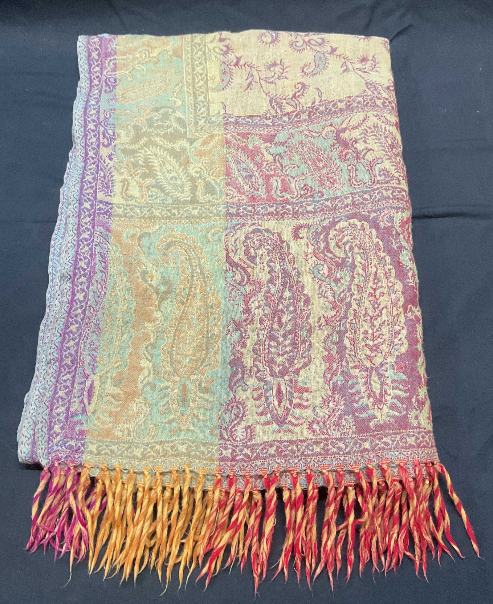 Green Multicolor Paisley Knit Wrap Scarf (1 of 6)