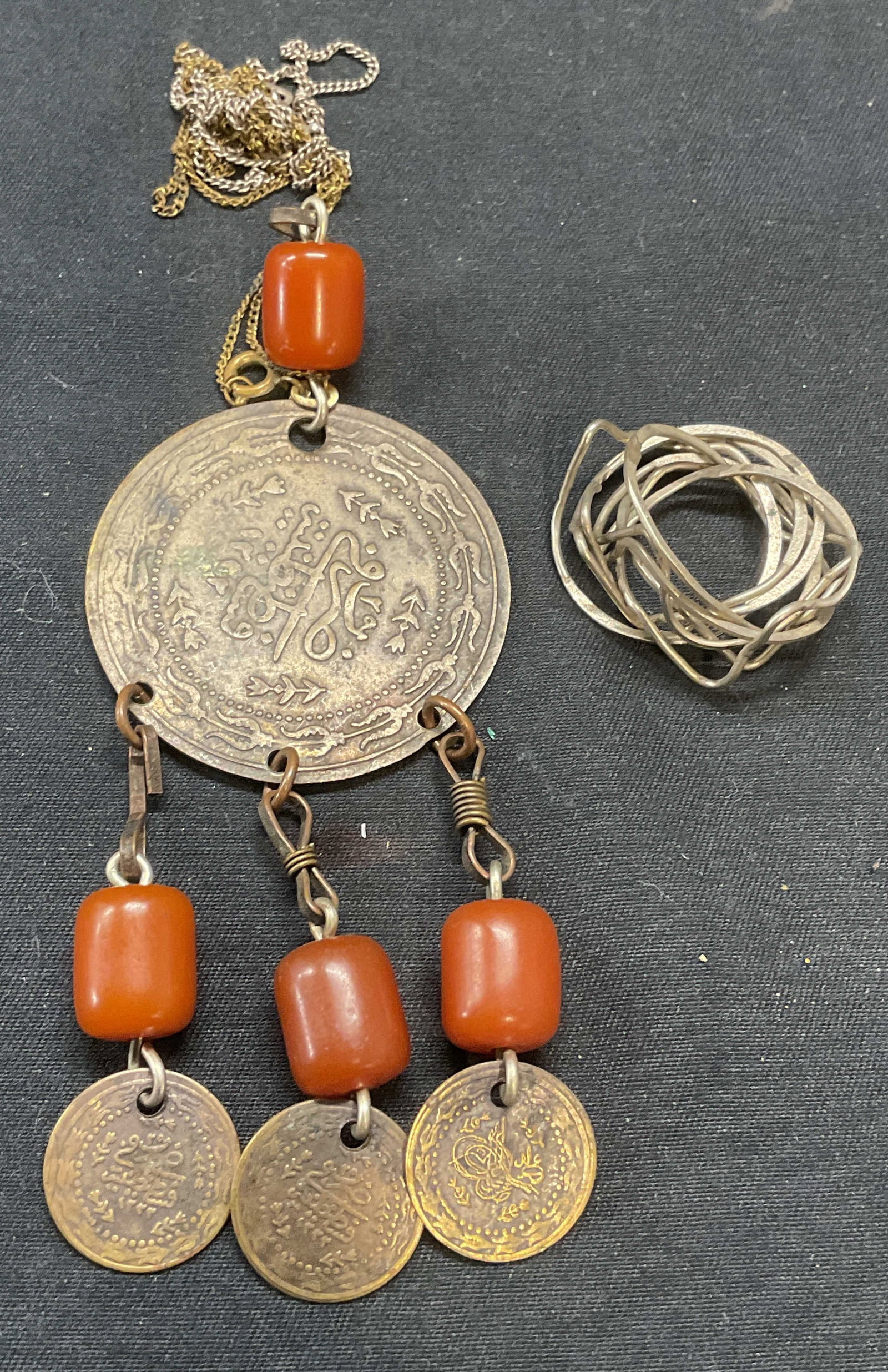 Lot 2 Amber Tn Asian Pendant & Interlocking Ring (1 of 6)