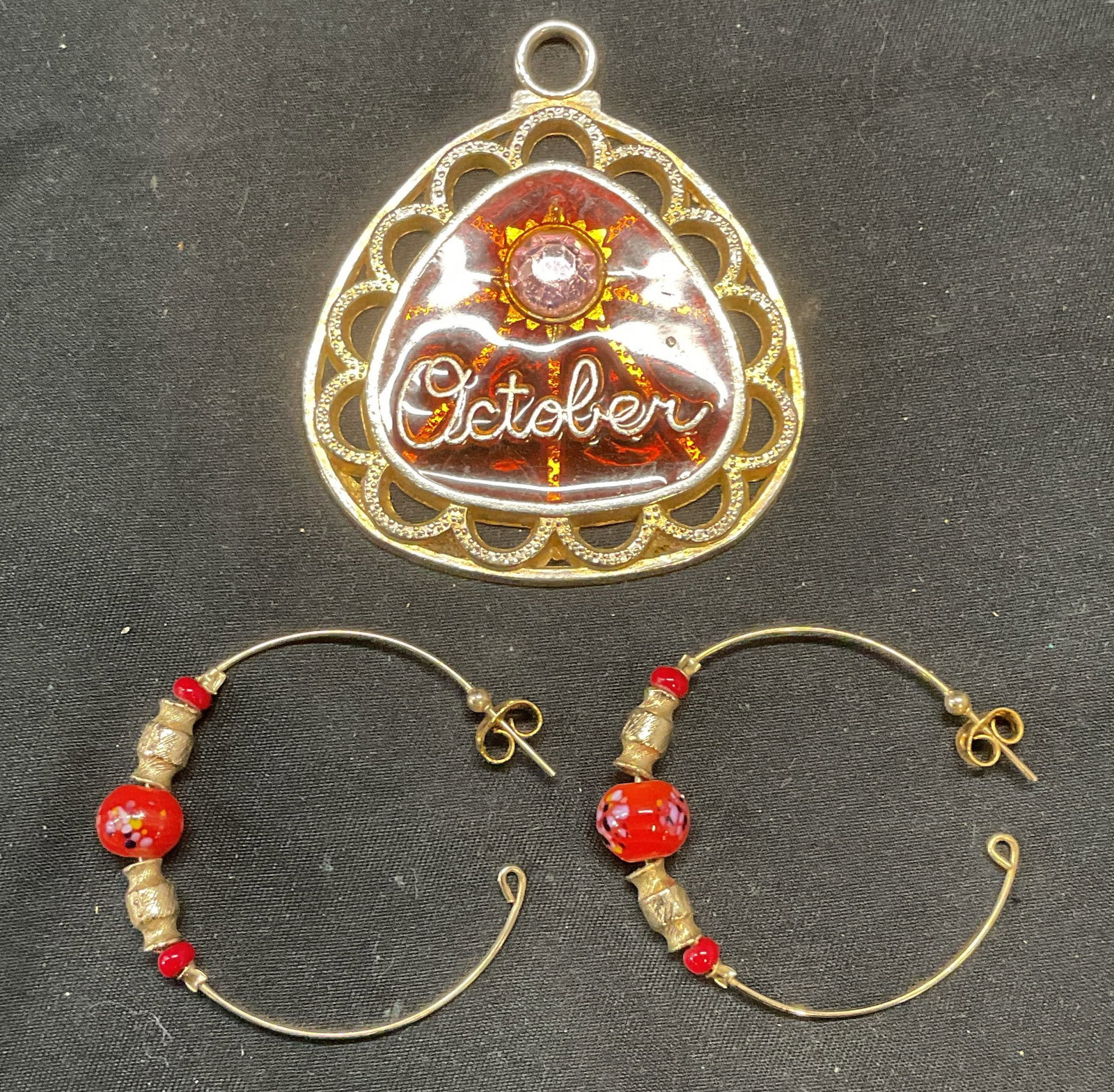 Lot 2 Gold Tone October Pendant & Earrings (1 of 6)