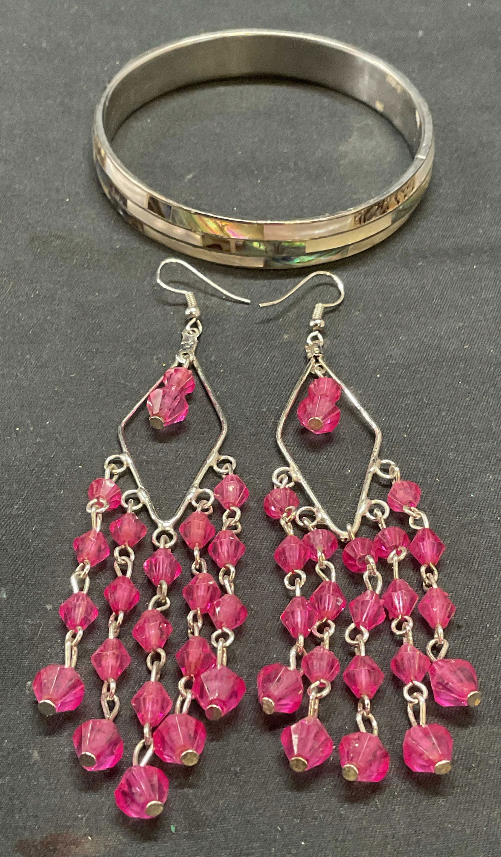 Lot 2 Pink Crystal Earrings, MOP Bangle (1 of 7)