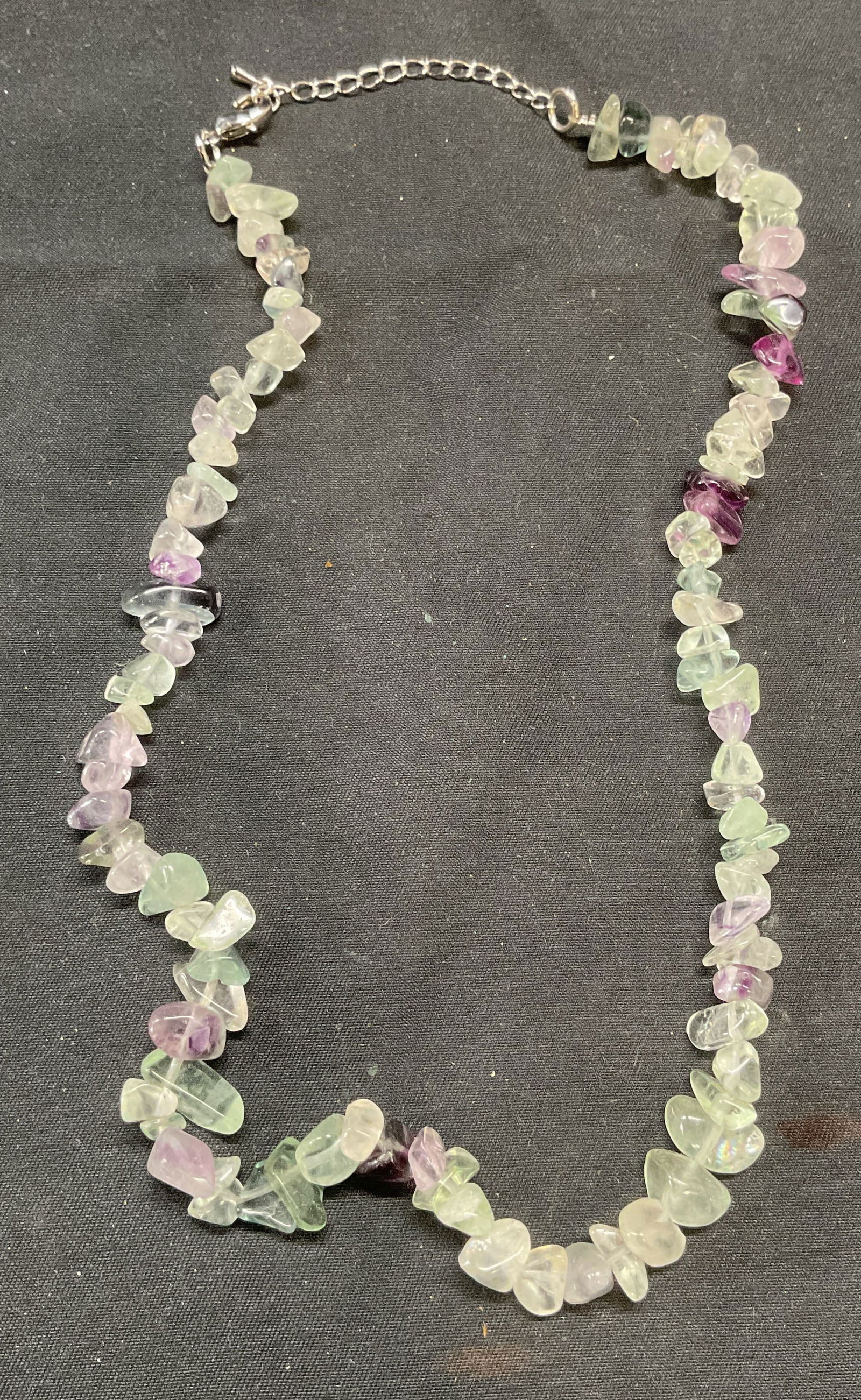 Amethyst & Quartz Beaded Choker Necklace: Amethyst and green toned quartz beaded gemstone choker necklace. Drop length approx. 8.5 inches. Some surface wear including scratching observed. Jewelry, estate jewelry, fine jewelry, cocktail jewelr