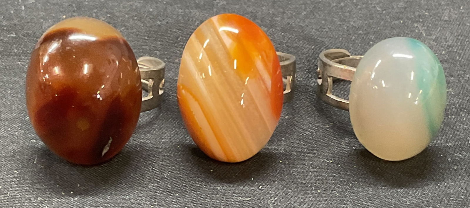 Lot 3 Silver Tn Orange, Blue Agate Rings (1 of 6)