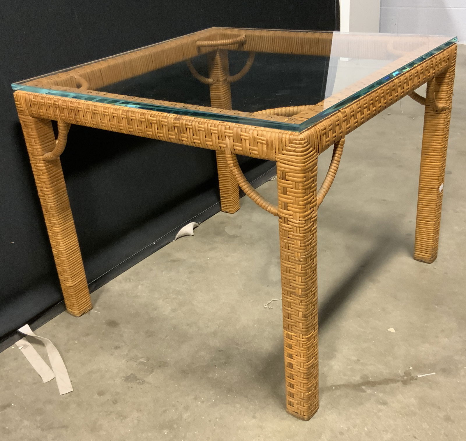Woven Wicker Glass Topped Side Table (1 of 9)