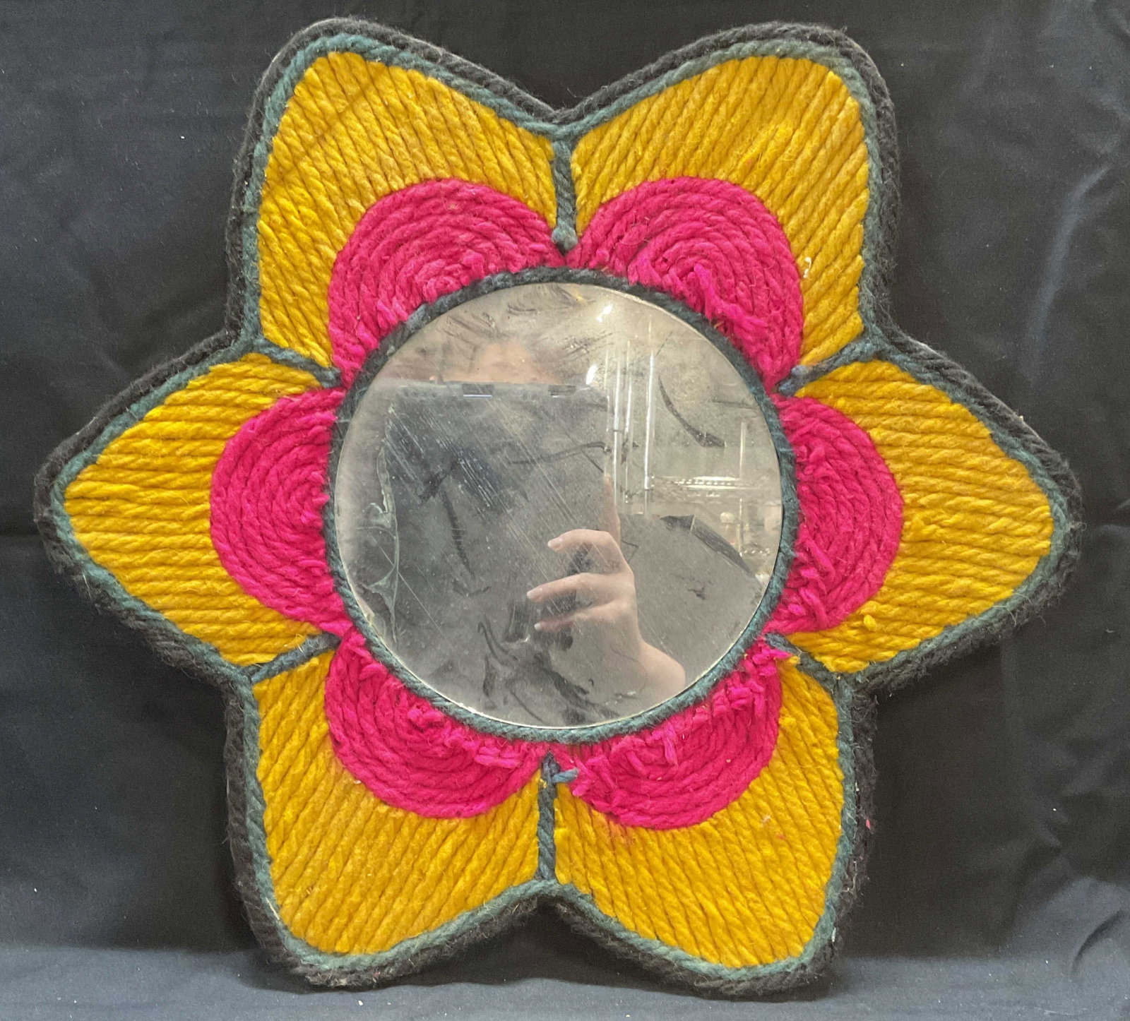 Yellow & Pink Yarn Flower Wall Mirror (1 of 6)