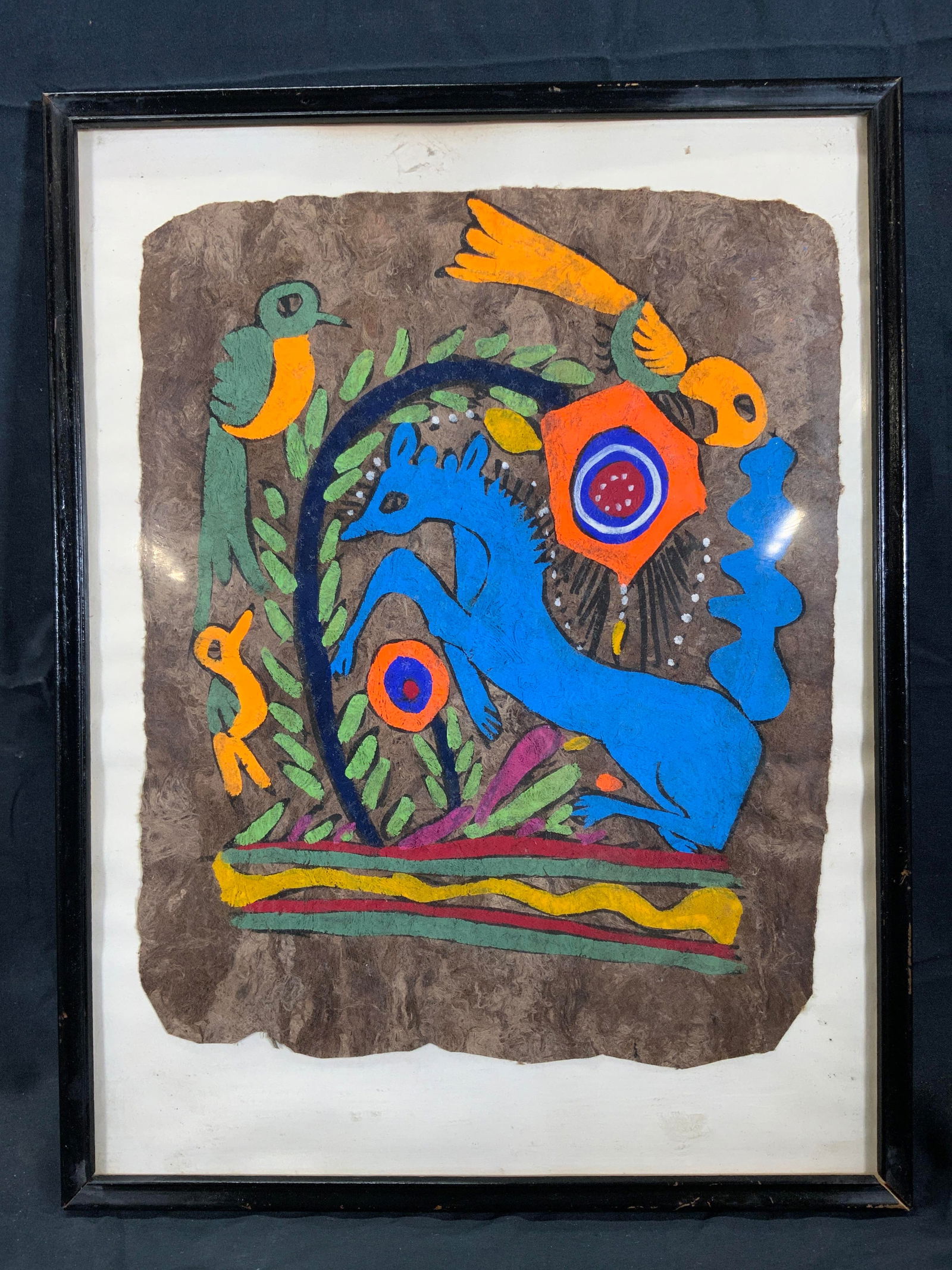 Mid Century Mexican Birch Bark Folk Art Painting (1 of 8)