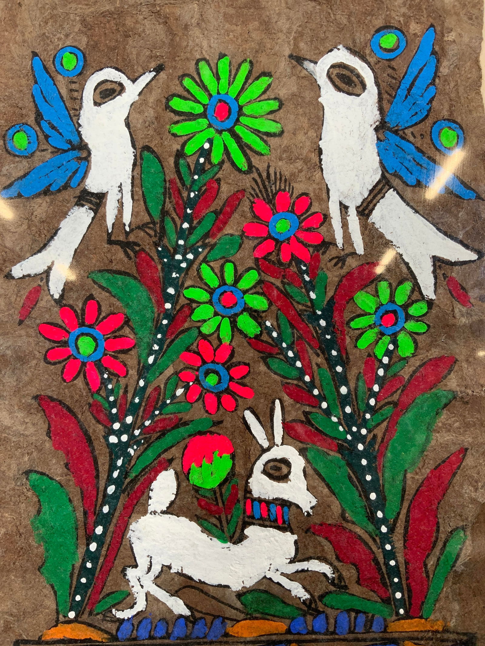 Mid Century Mexican Birch Bark Folk Art Painting (1 of 7)