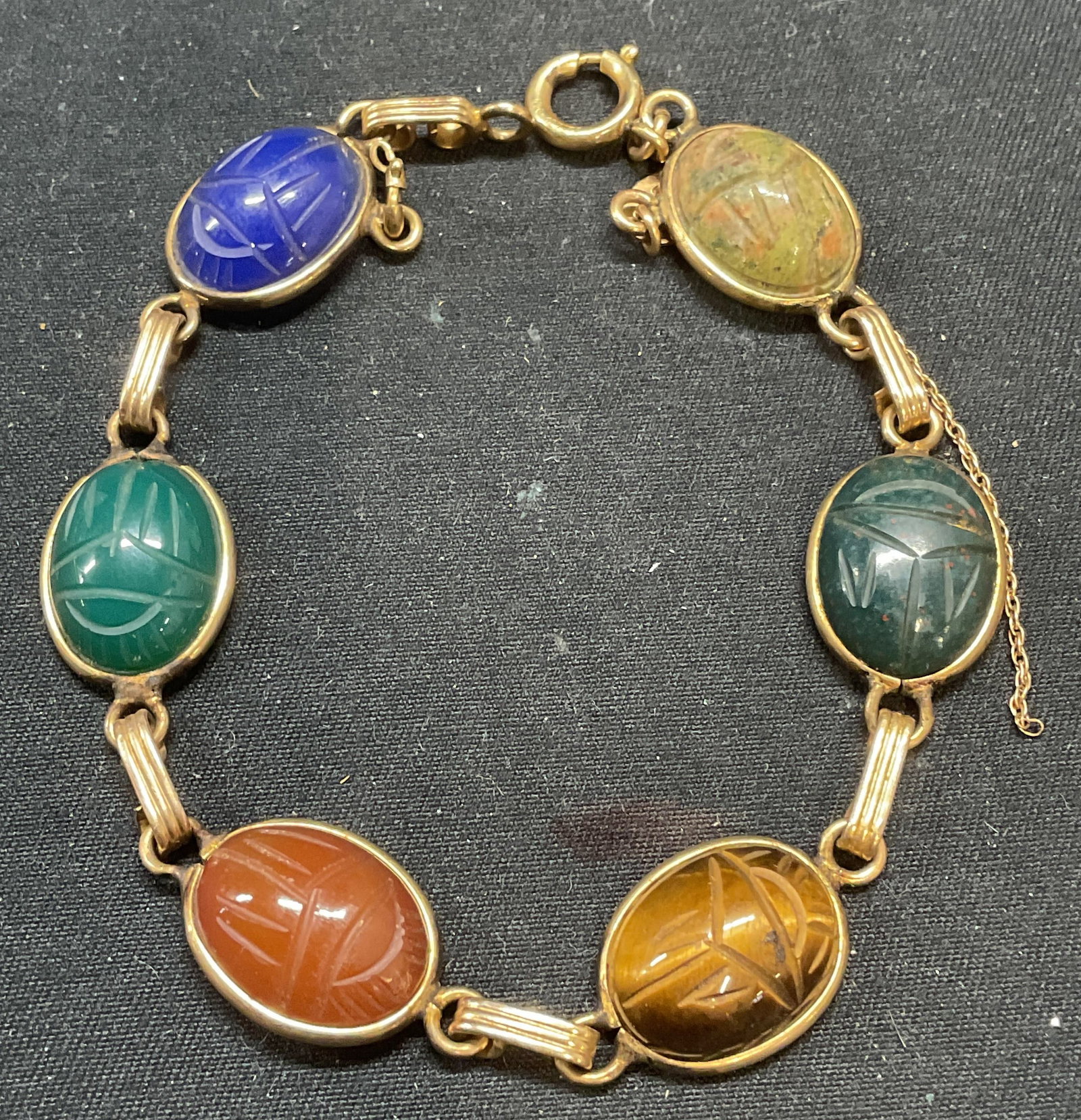 Burt Cassell Gold Filled Scarab Gemstone Bracelet (1 of 6)