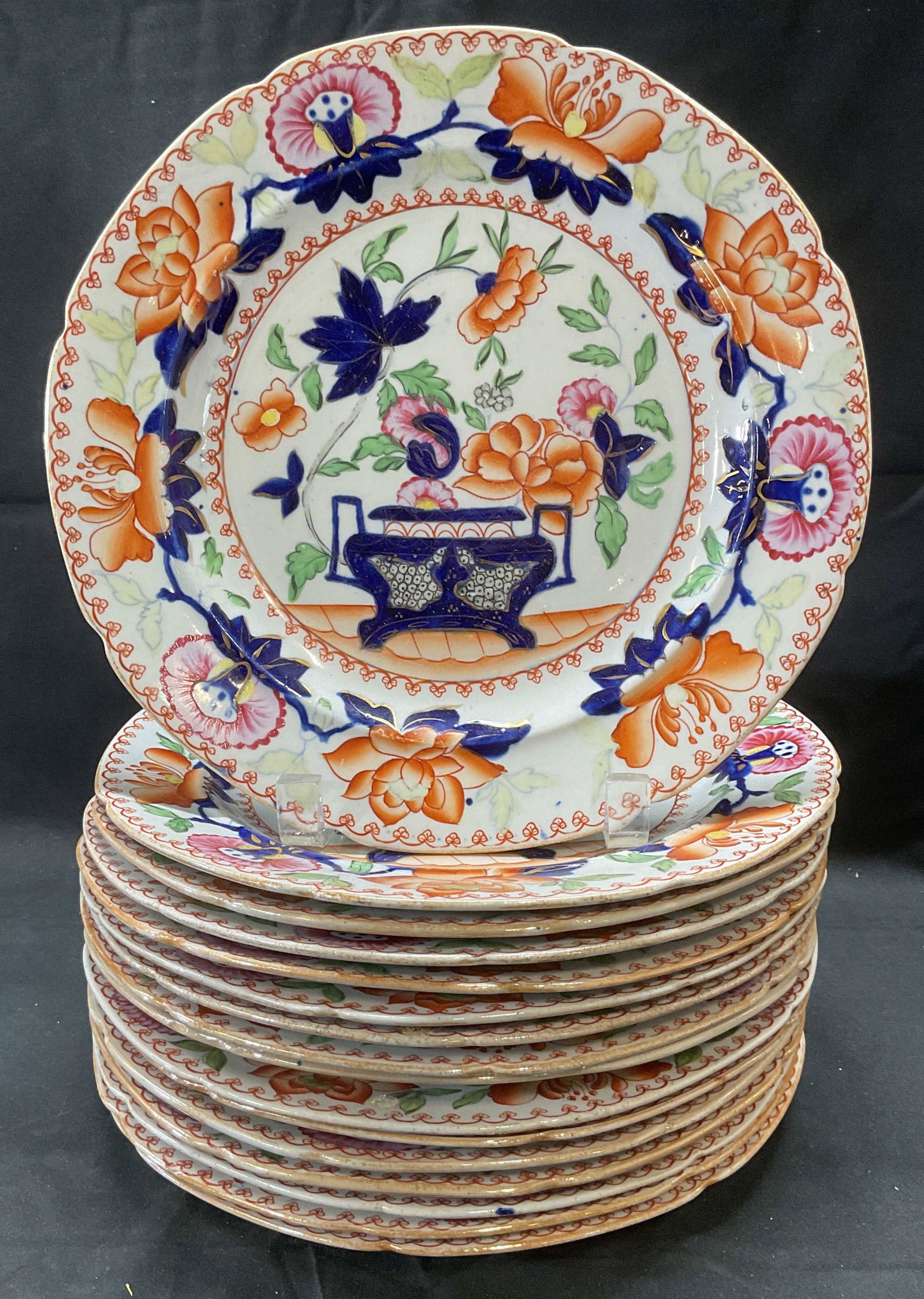 Set 16 Antique Ironstone China Lotus Dinner Plates (1 of 7)