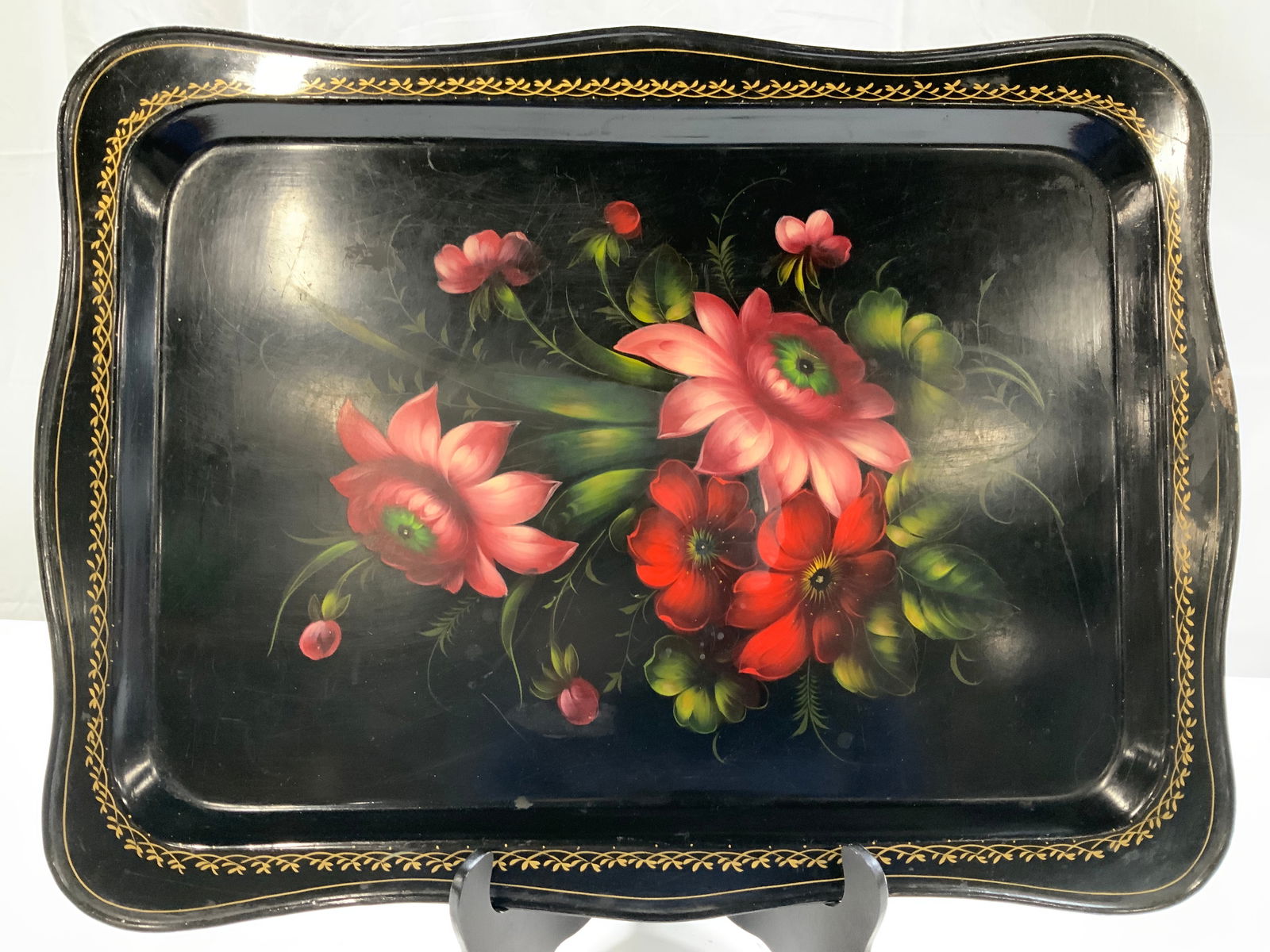 Hand Painted Vntg Toleware Tray, USSR XL 23in (1 of 6)