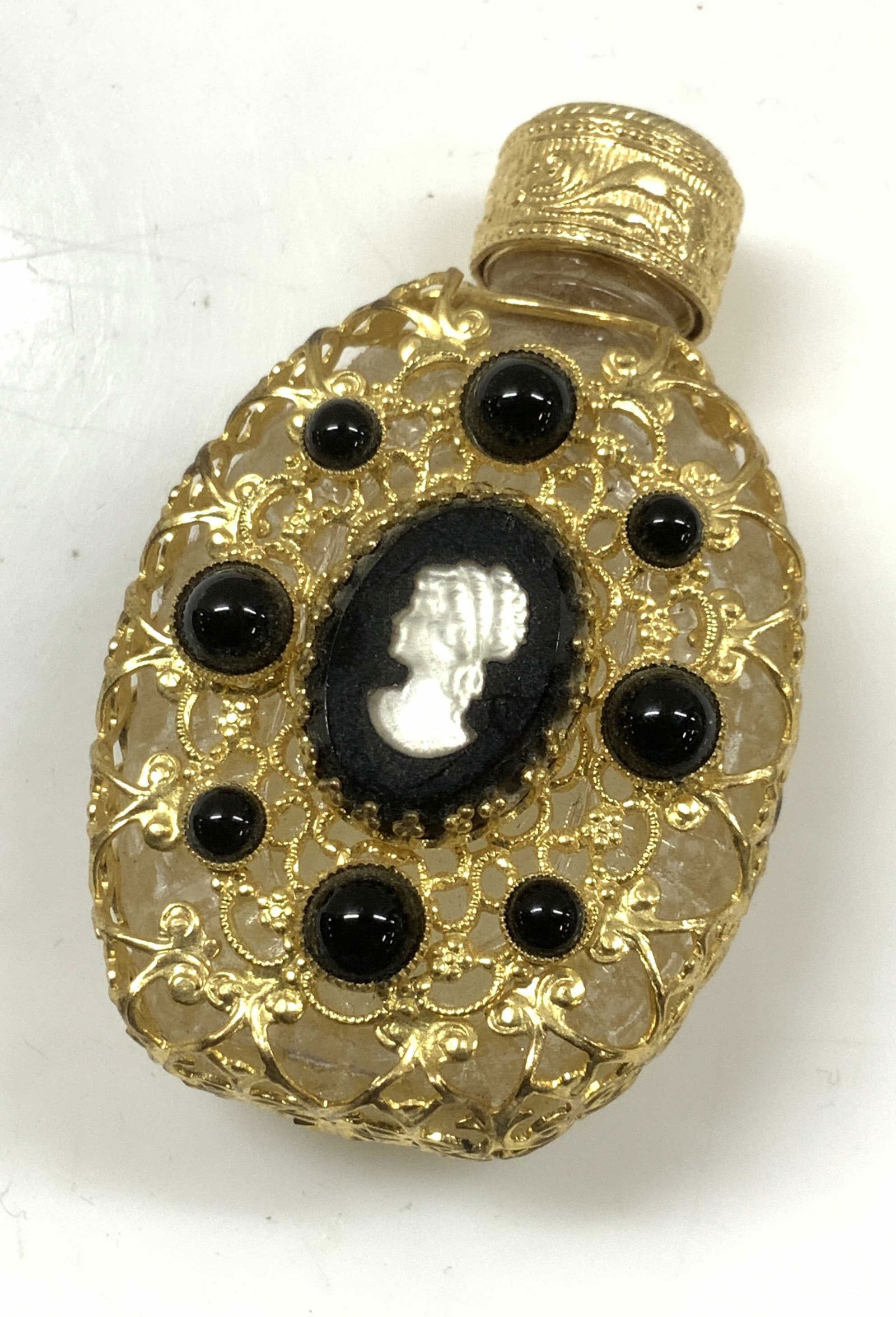 Cameo Gilt Metal Overlay Glass Perfume Bottle (1 of 6)