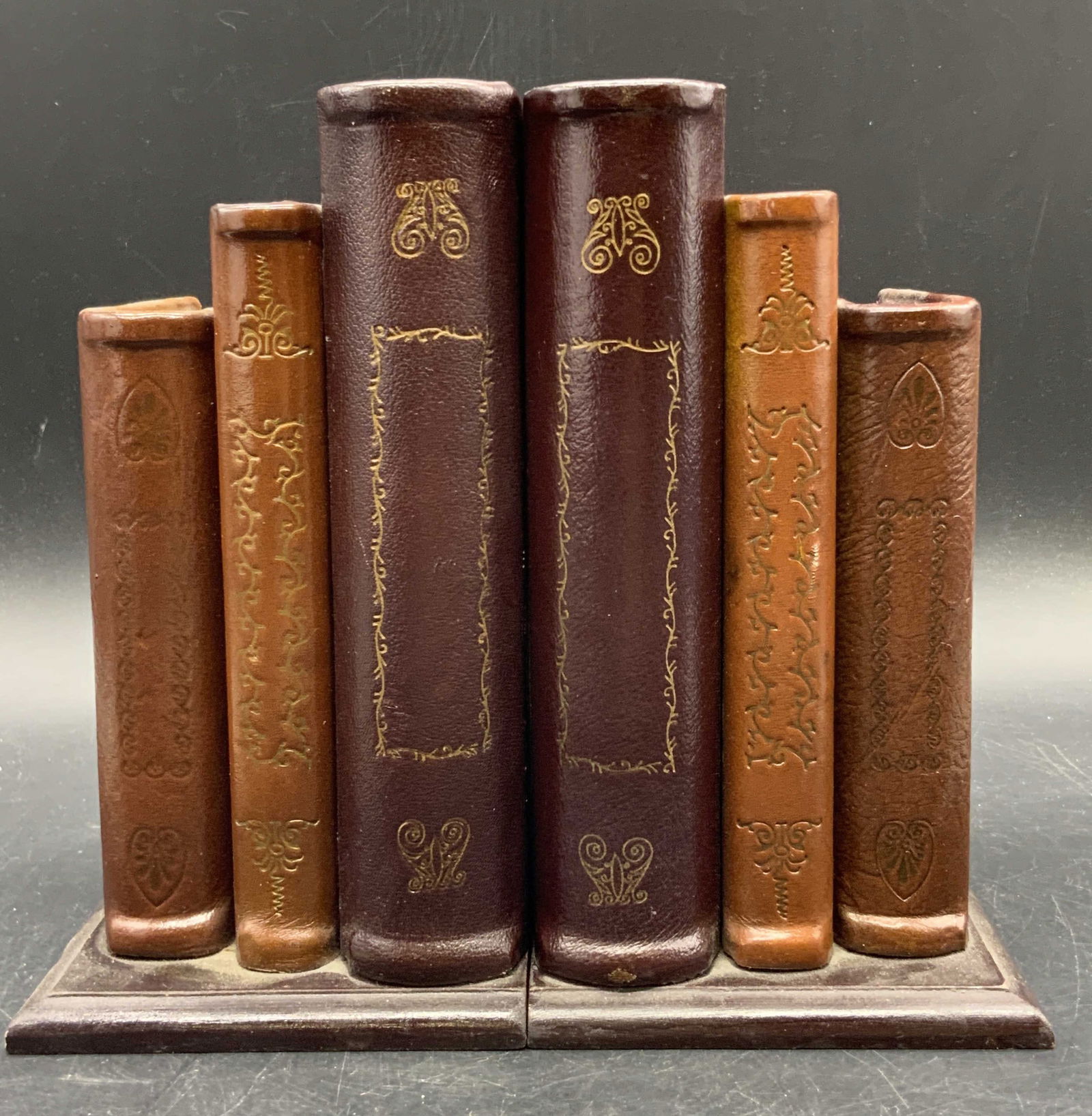 Pair Stacked Leather Faux Book Motif Bookends (1 of 8)