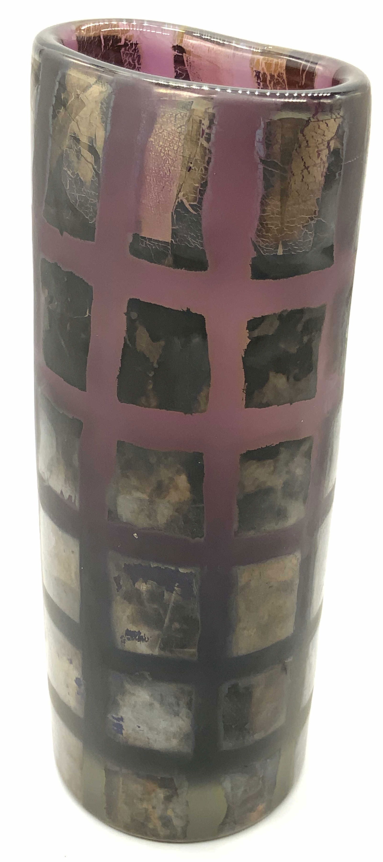 Vintage Purple Geometric Pattern Art Glass Vase (1 of 11)