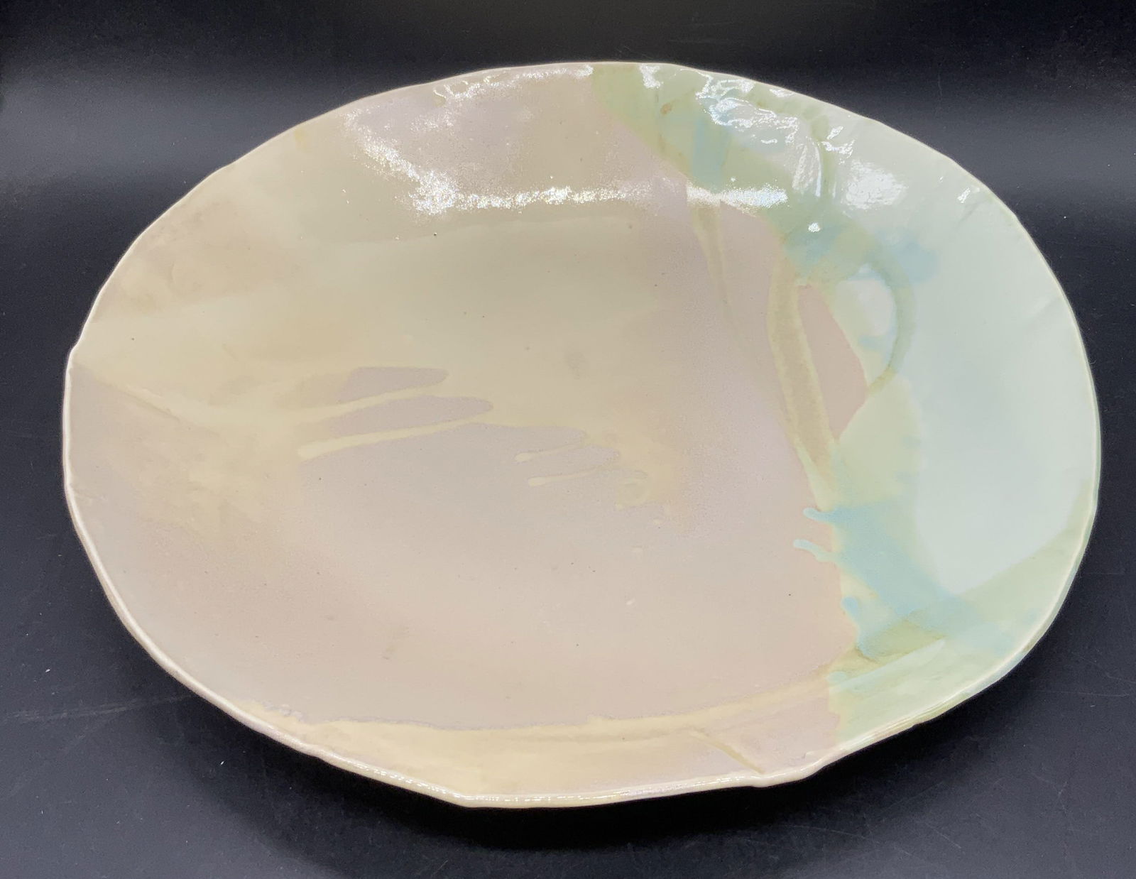 Signed Handmade Round Drip Glaze Pottery Platter (1 of 8)