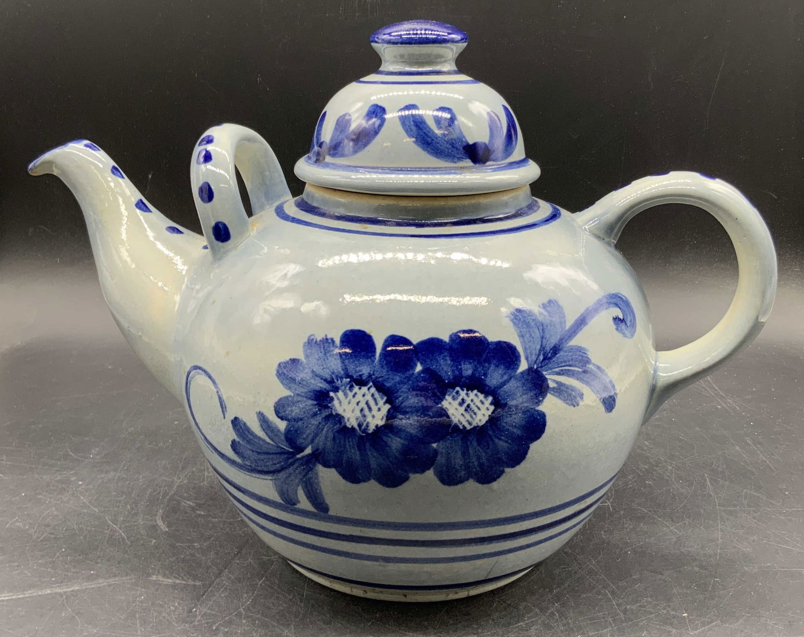 Vintage Hand Painted Glazed Ceramic Teapot, Lid (1 of 13)