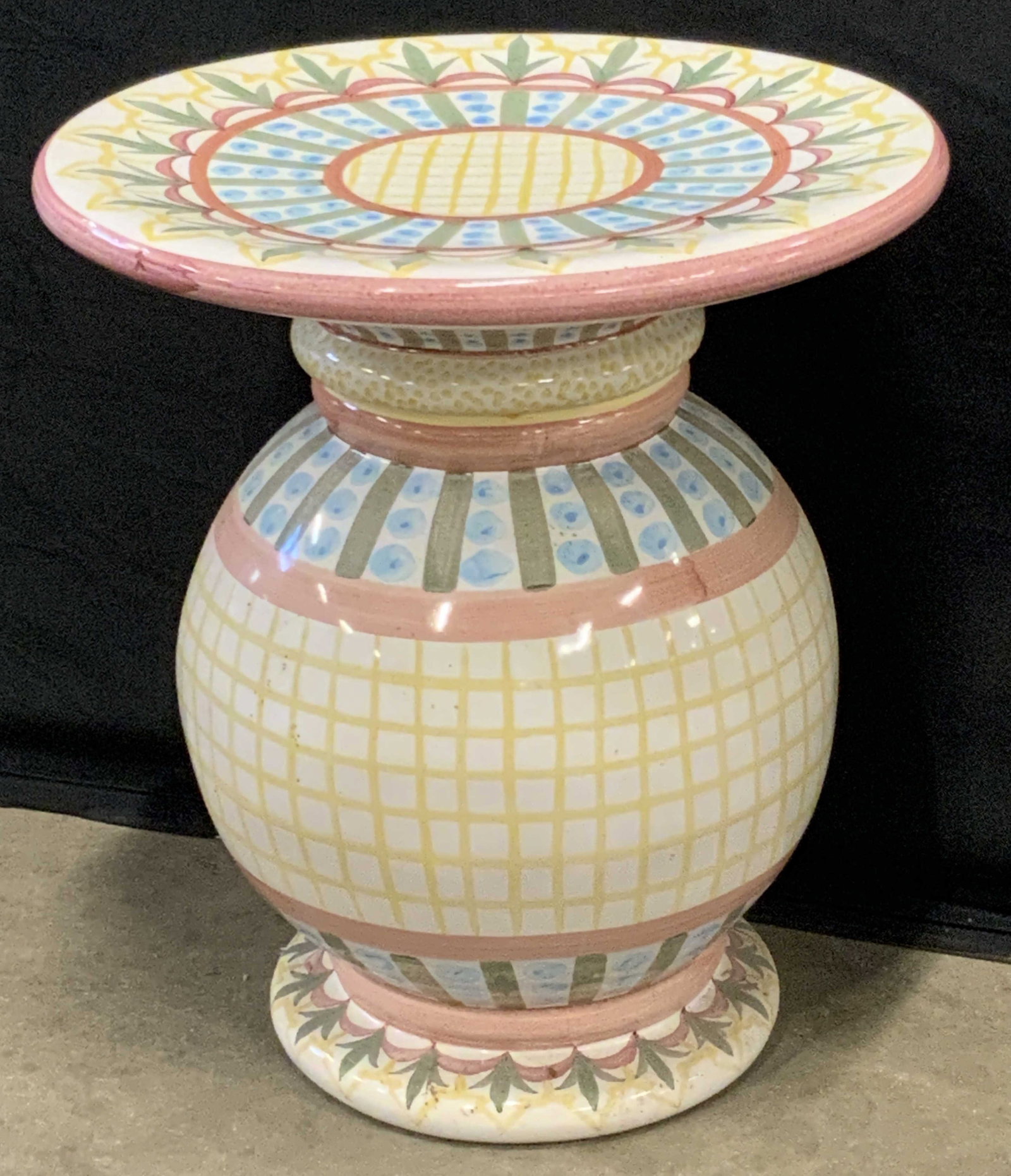 MACKENZIE CHILDS Pottery Pedestal Side Table (1 of 12)