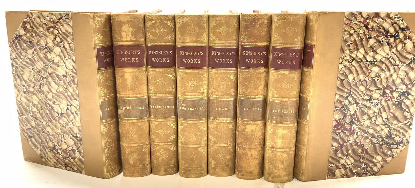 Leather Antq Charles Kingsleys Works 8 Vol, 19thC (1 of 9)