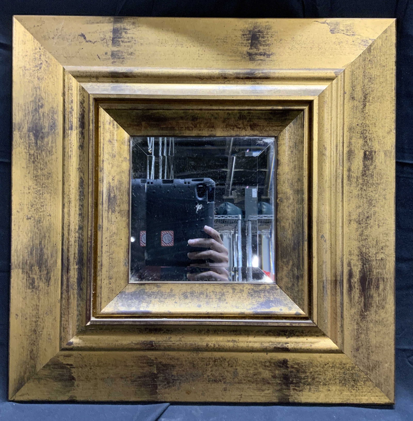Gilt Wood Frame Square Beveled Wall Mirror (1 of 8)