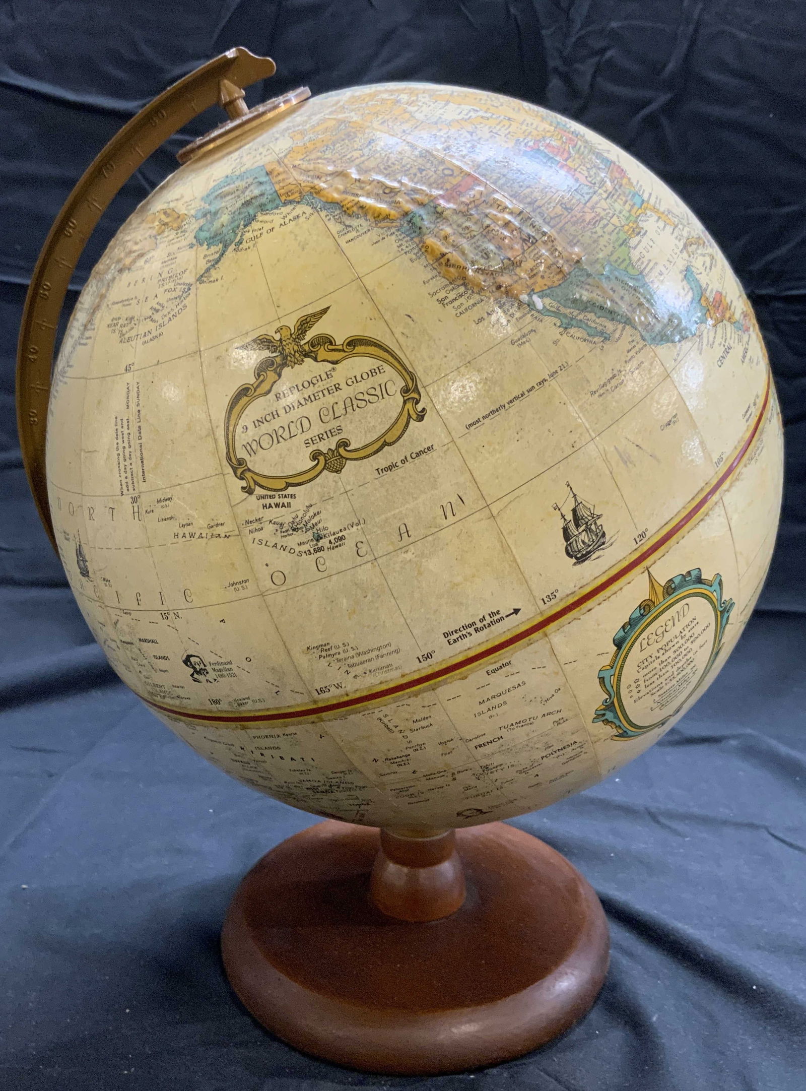 Vintage REPLOGLE Globe W Wood Base 9 In (1 of 8)