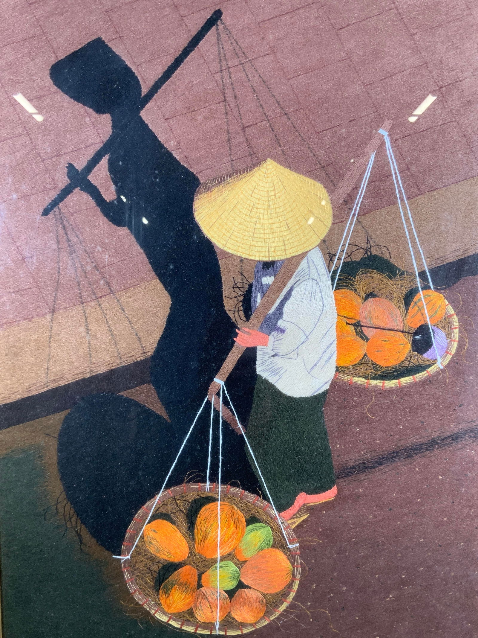 Framed Asian Shoulder Pole Yoke Embroidery Artwork (1 of 9)