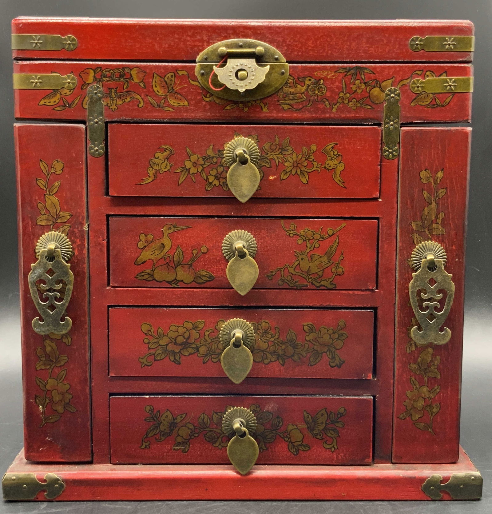 Vintage Asian Peacock Motif Wooden Jewelry Box (1 of 14)