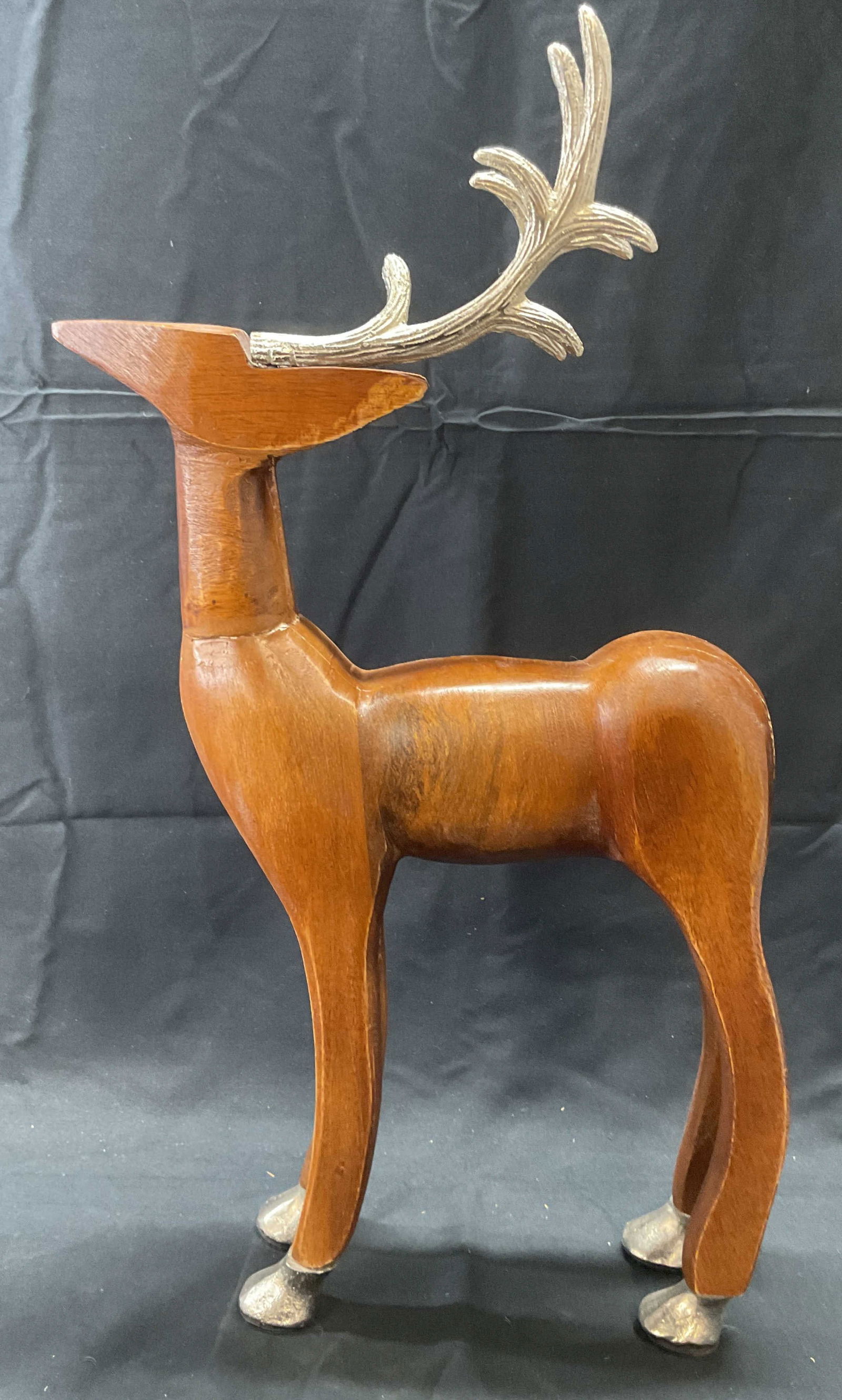 Carved Wood & Silver Tone Deer Figural (1 of 6)