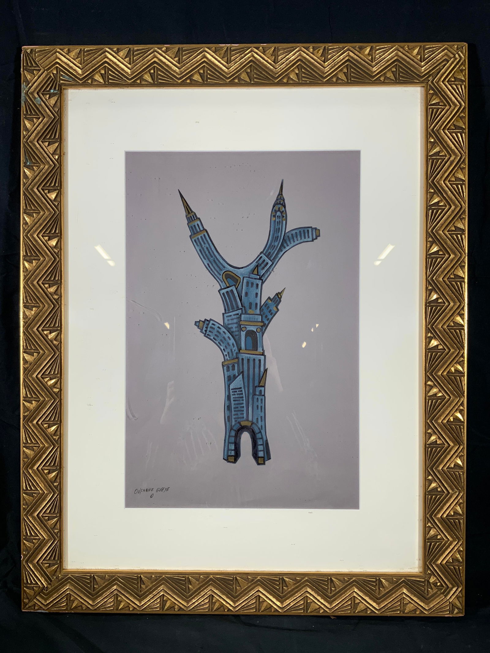 Osamane Gueye Framed NYC Sky Scrapers Drawing (1 of 9)
