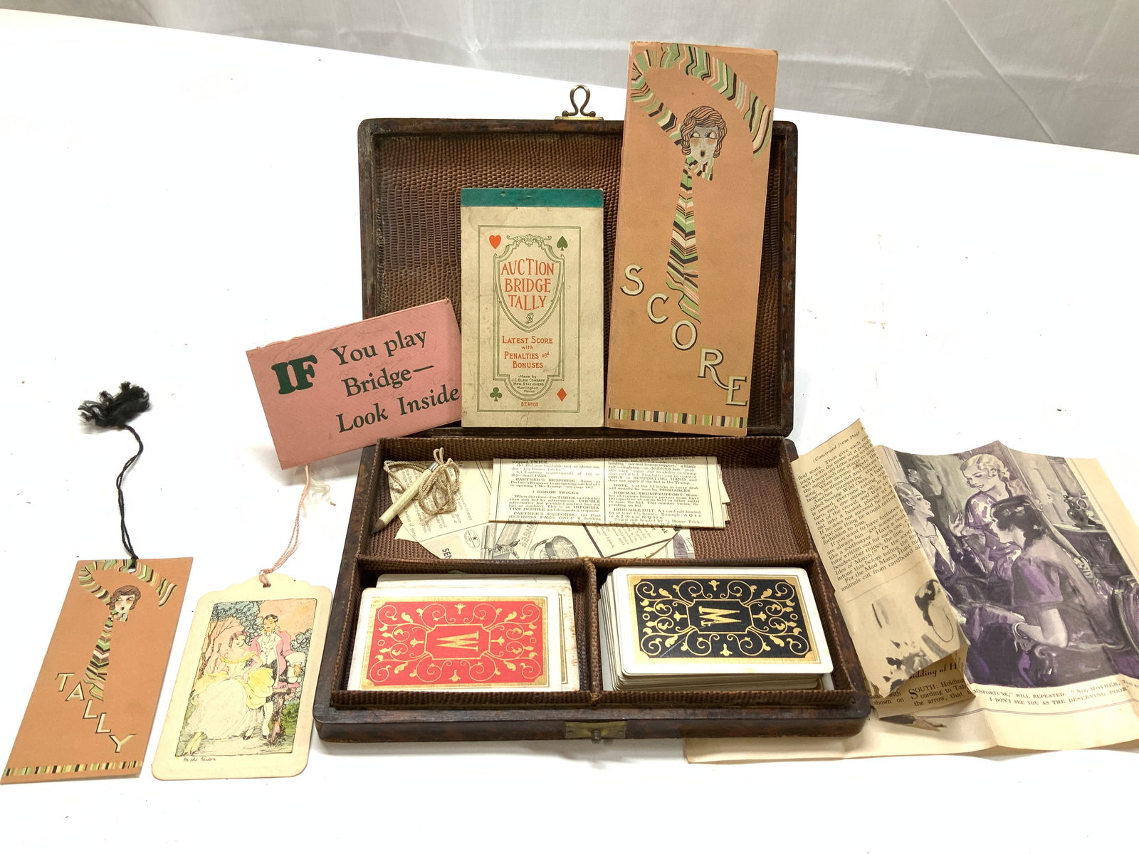 Antique Bridge Cards in Org Box & Ephemera, Germ (1 of 13)