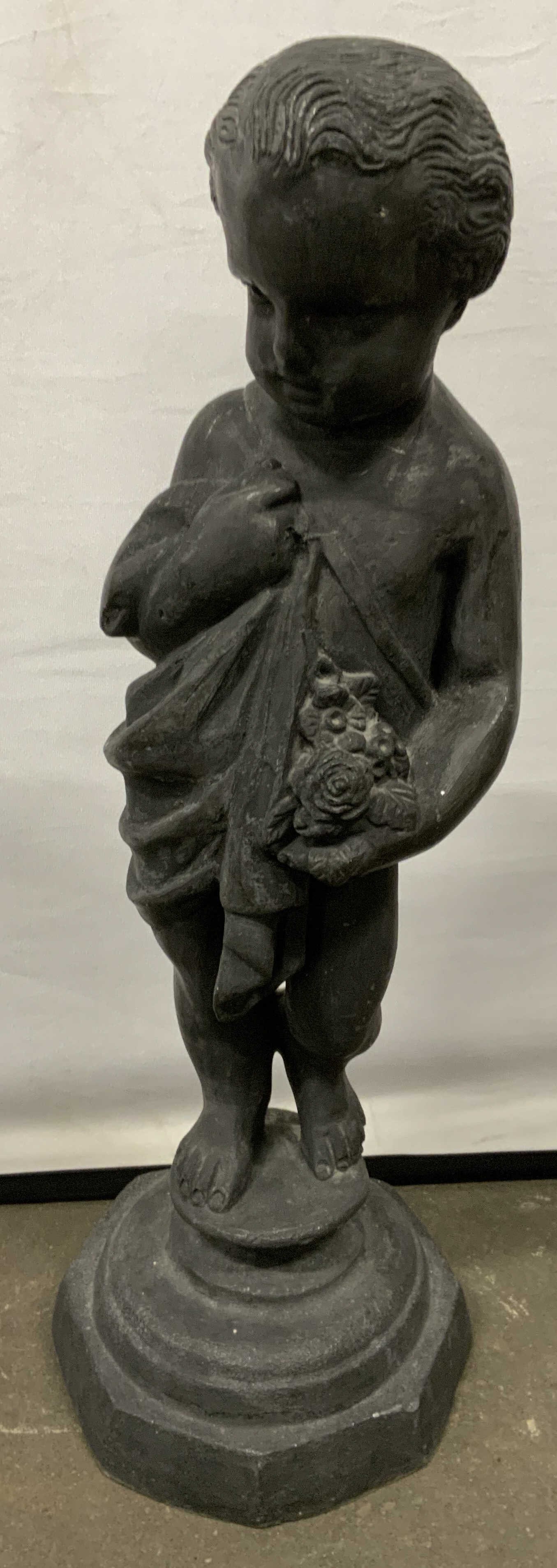 Vntg Zinc Child W/ Florals Figural Garden Statue (1 of 12)