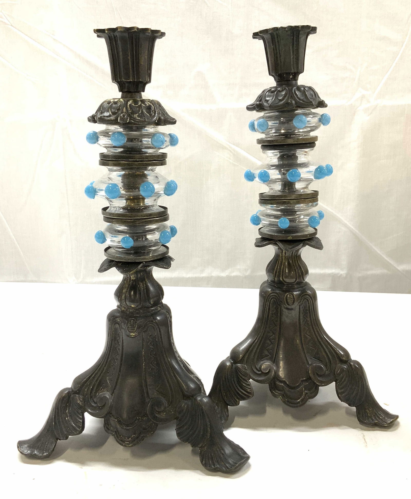 Pair Metal & Blown Glass Candlesticks (1 of 7)
