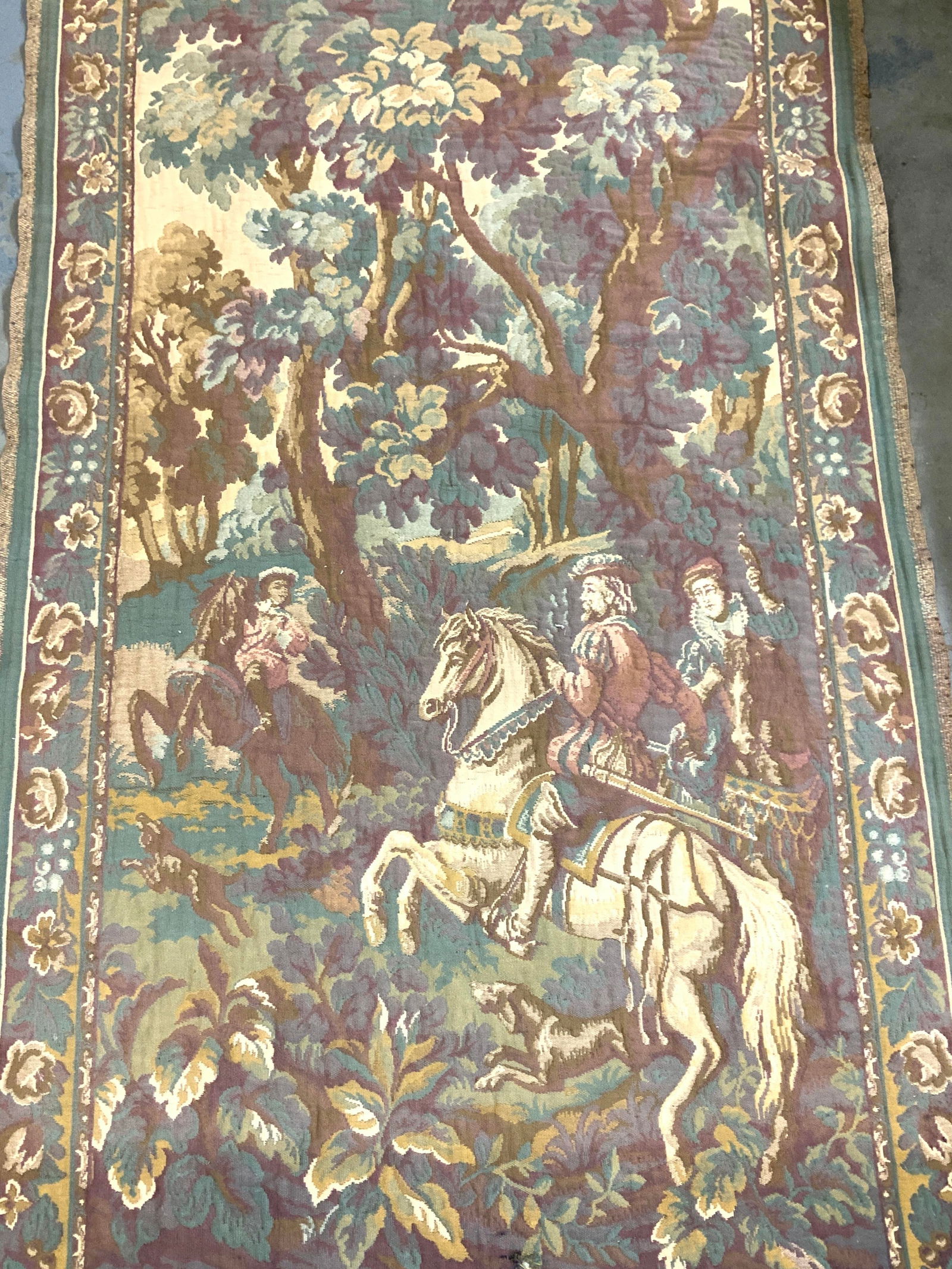 Flemish Medieval Hunt Tapestry w Hardware (1 of 13)