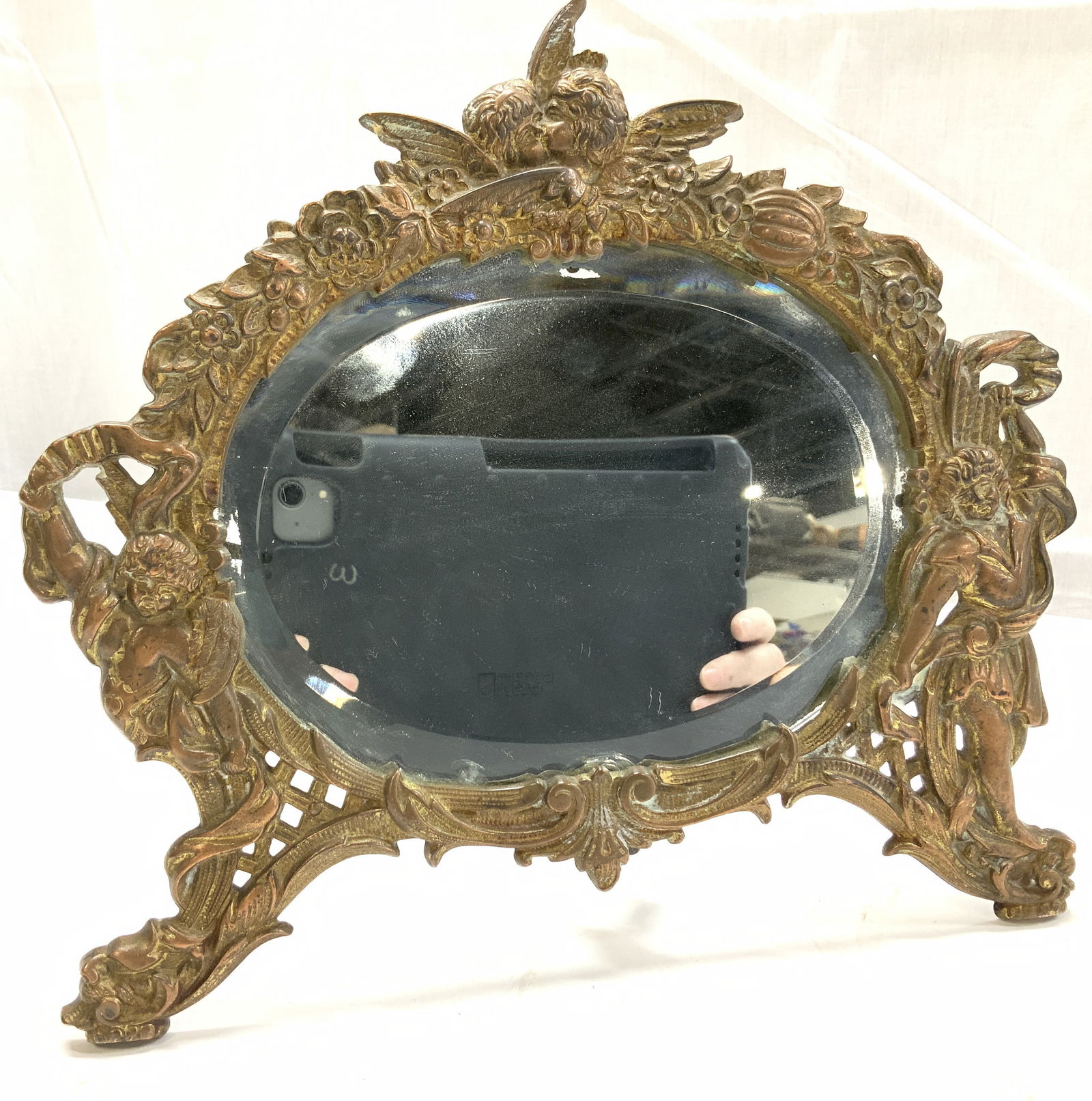 Art Nouveau Angel Motif Iron Table Mirror (1 of 13)