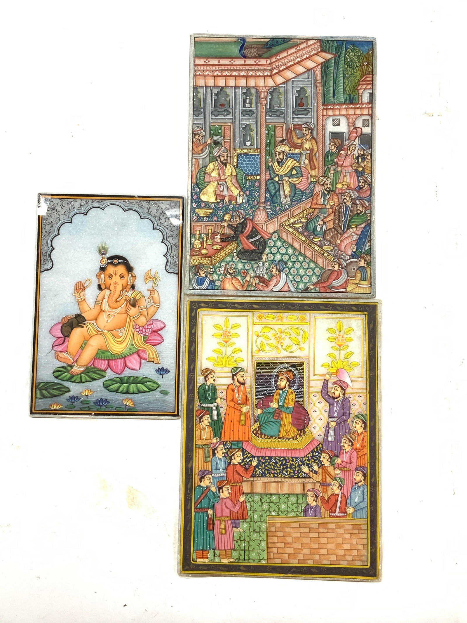 3 Hand Painted Ganesha/Mughal Quartz Stone Tiles (1 of 8)