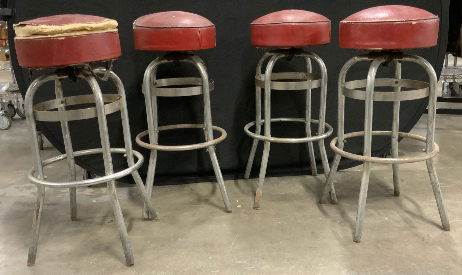 4 Vintage Red Syn Leather Upholstery Swivel Stools (1 of 11)