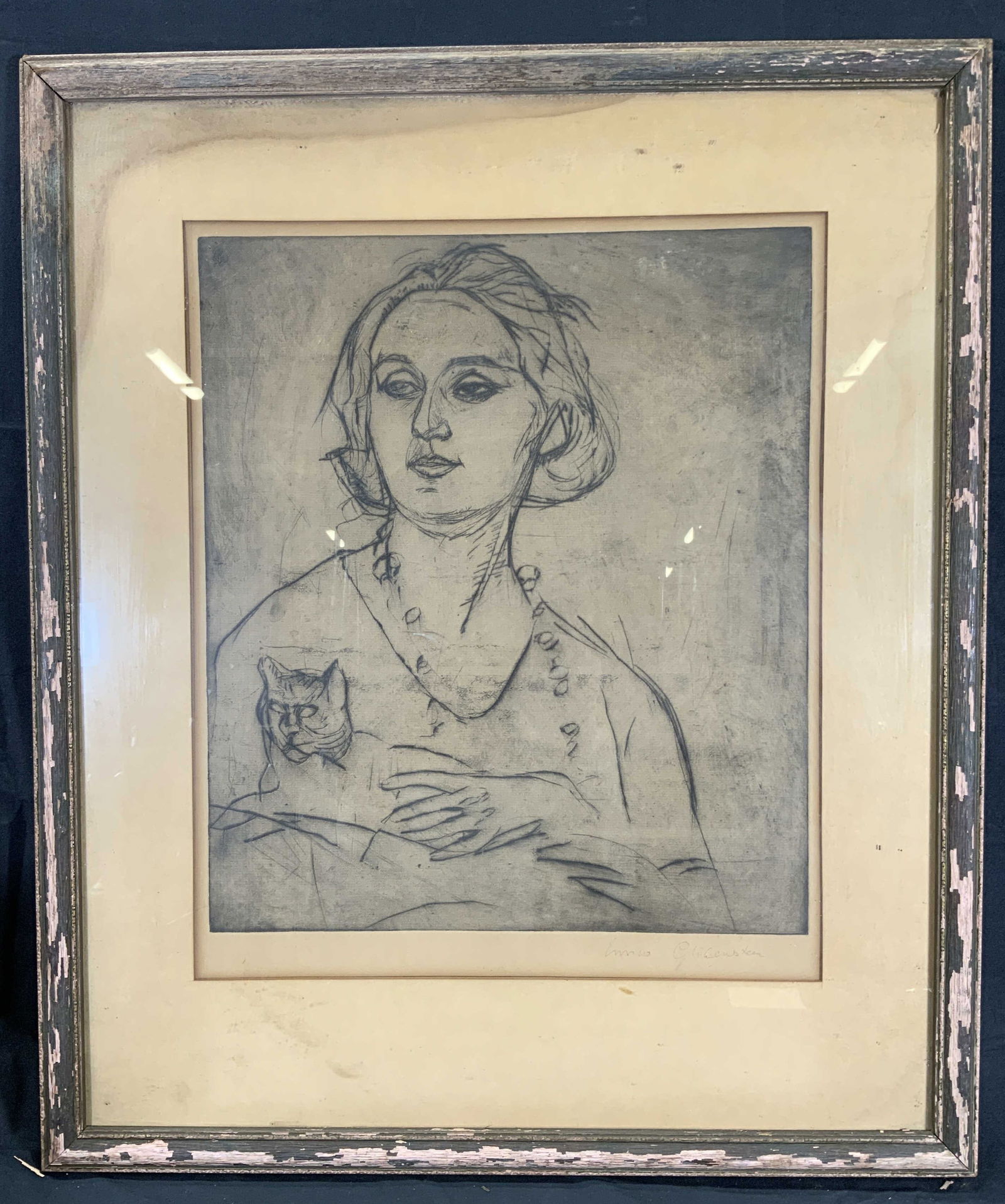 Enrico Glicenstein Portrait Woman & Cat Drypoint (1 of 9)