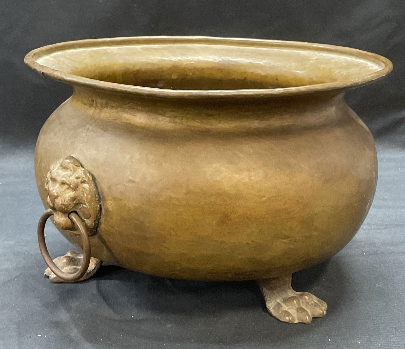 Vintage Round Brass Footed Lion Planter (1 of 7)